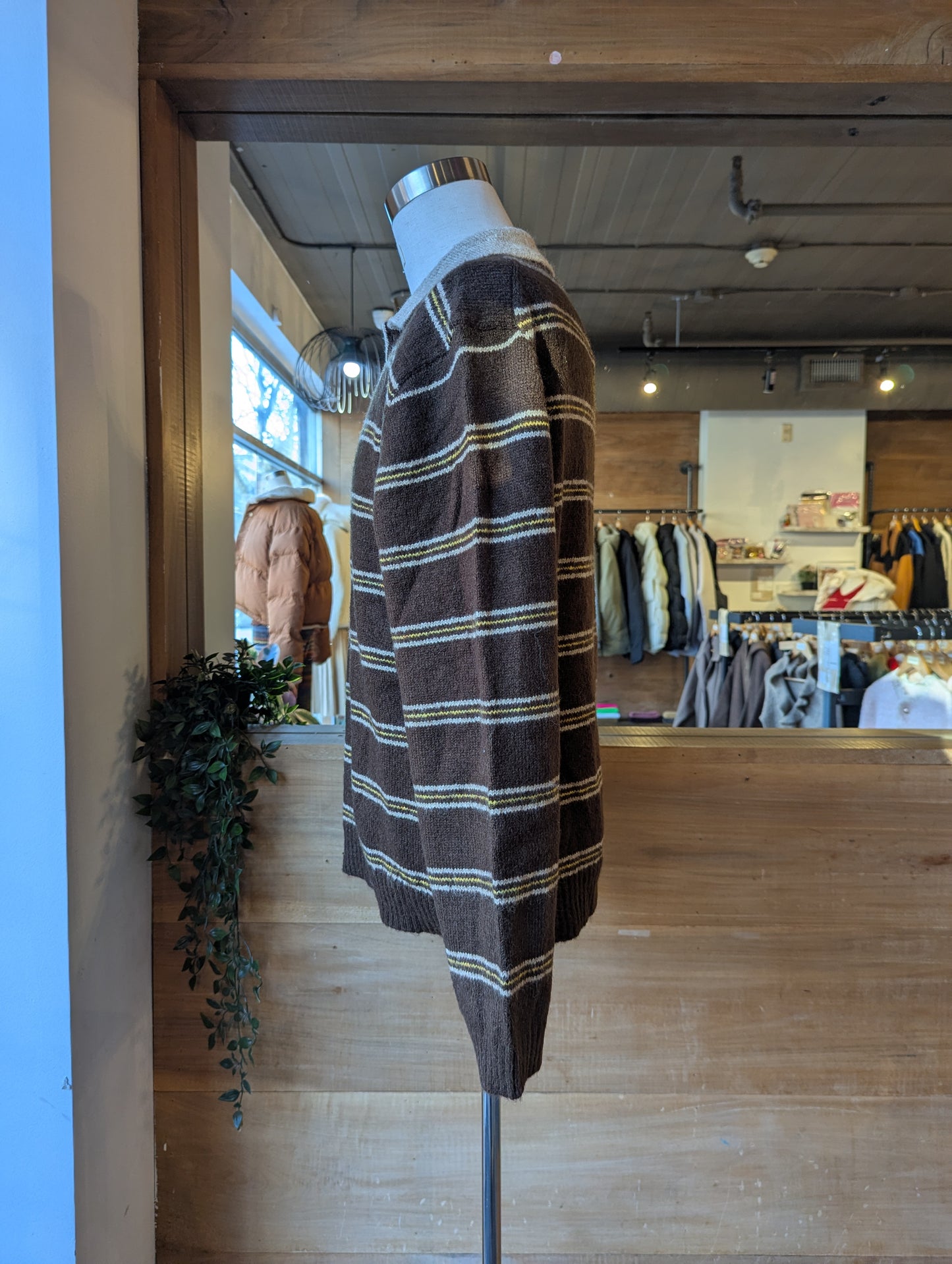 Fuzzy Striped Collar Sweater