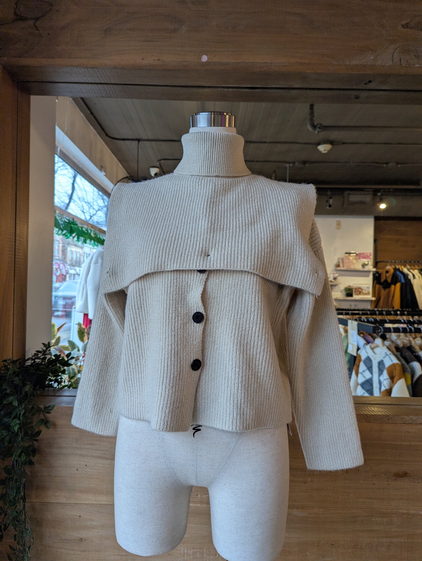 Turtle Neck Overlay Cardigan