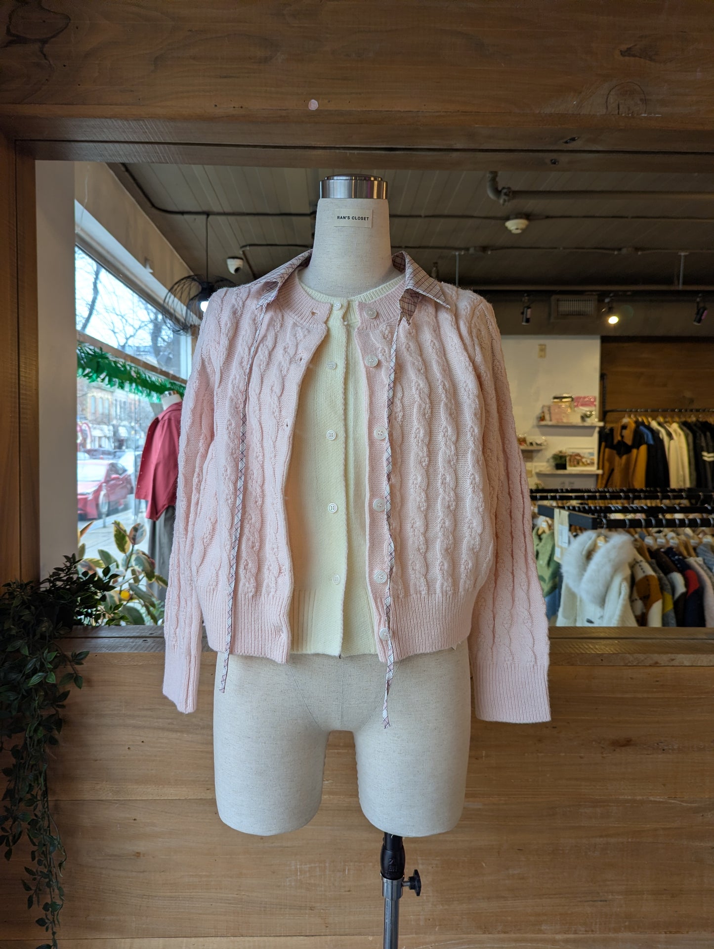 Cardigan with Removable Plaid Collar