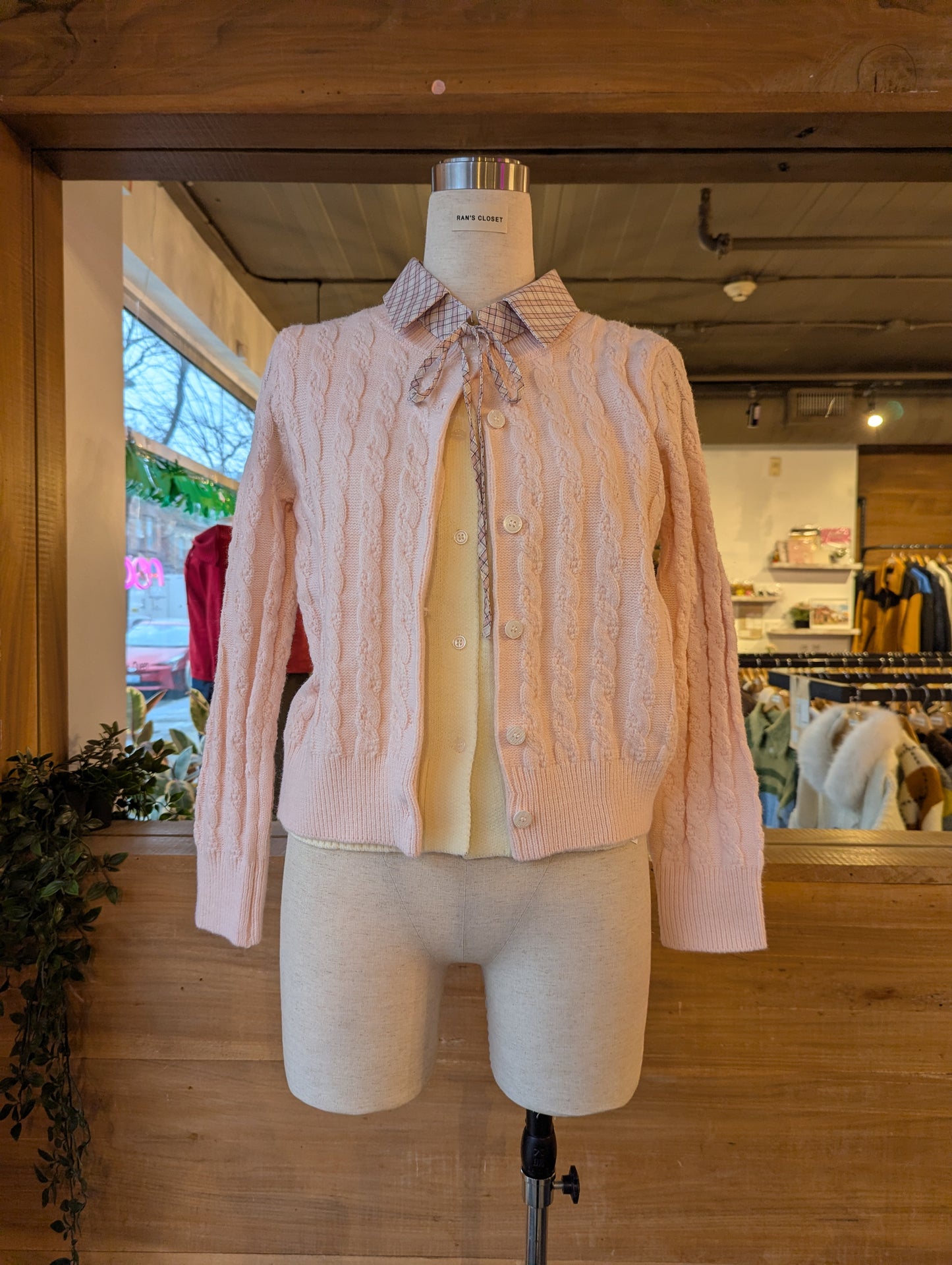 Cardigan with Removable Plaid Collar