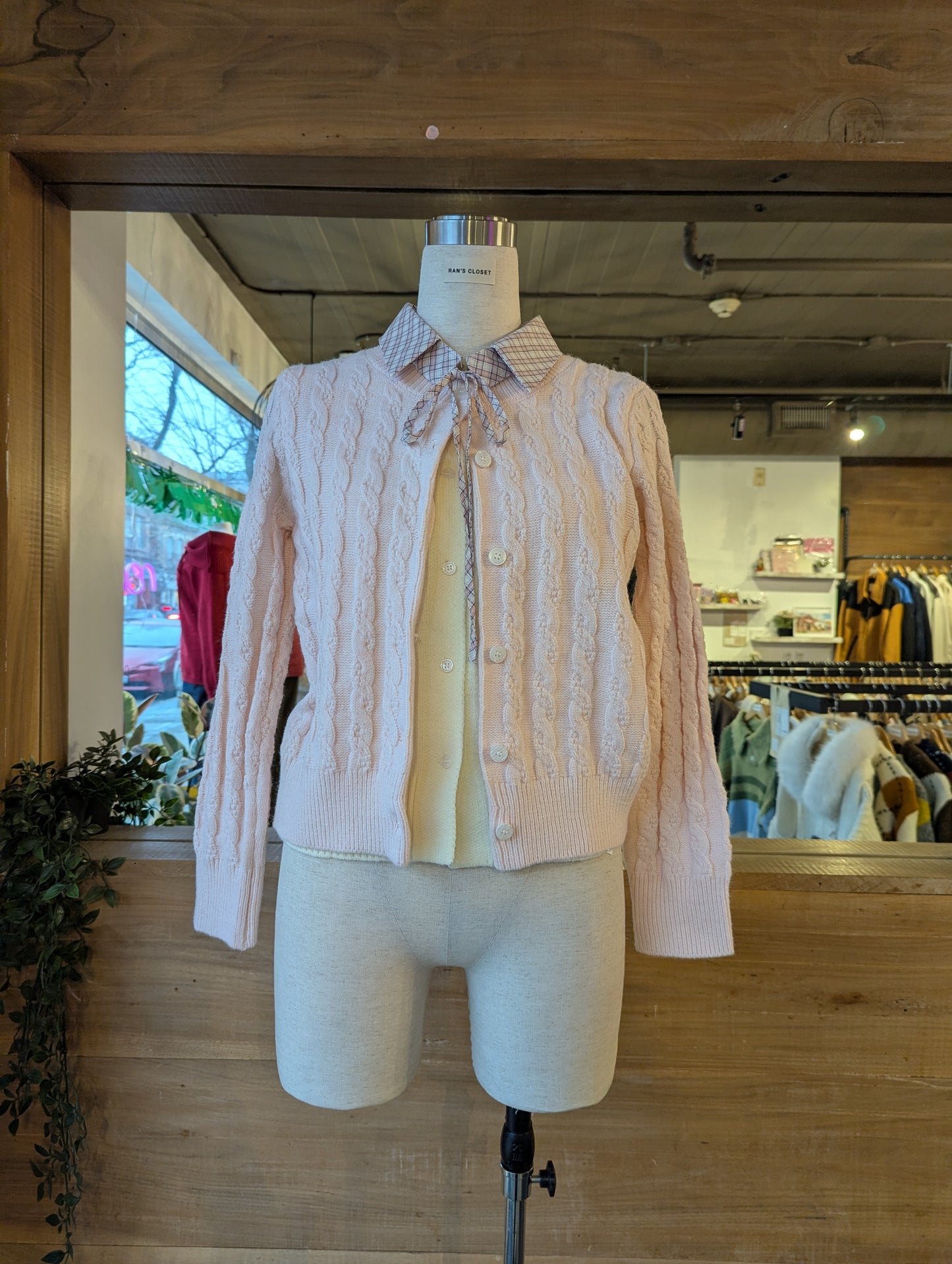 Cardigan with Removable Plaid Collar