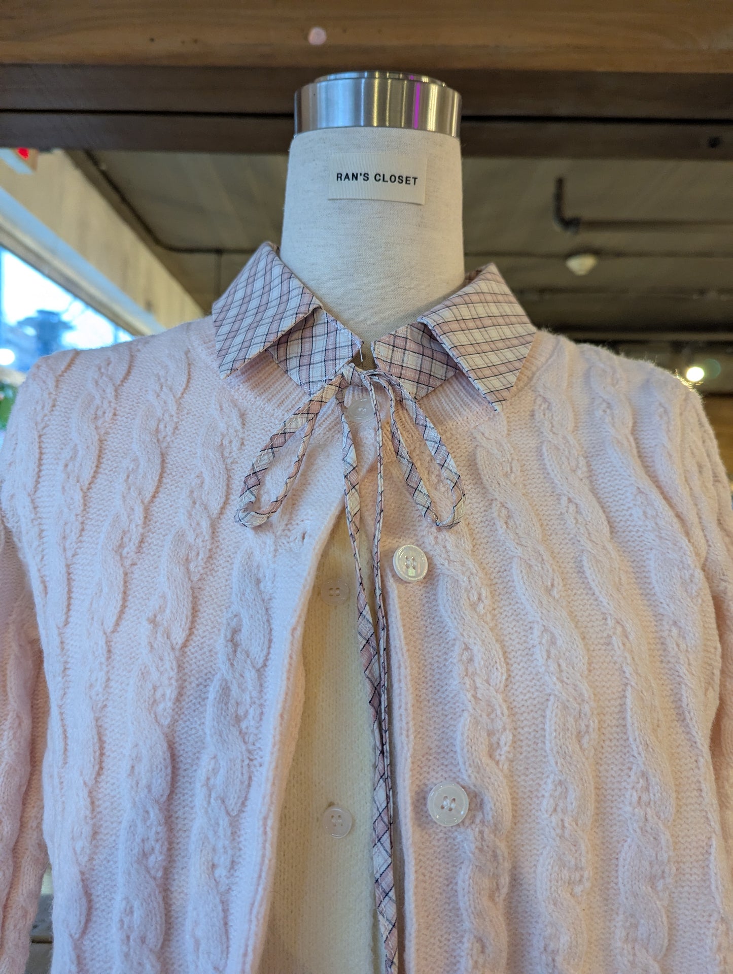 Cardigan with Removable Plaid Collar