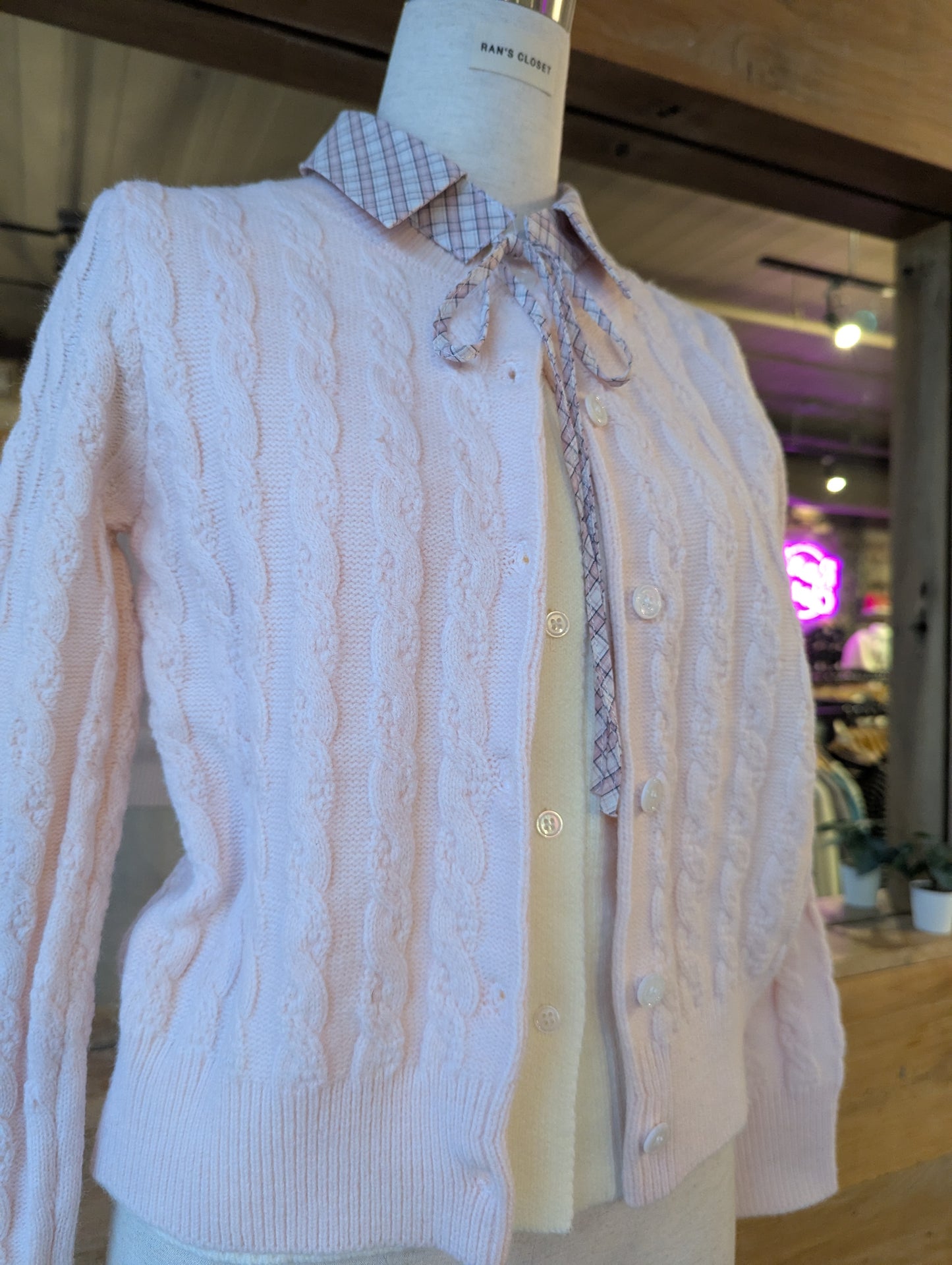 Cardigan with Removable Plaid Collar