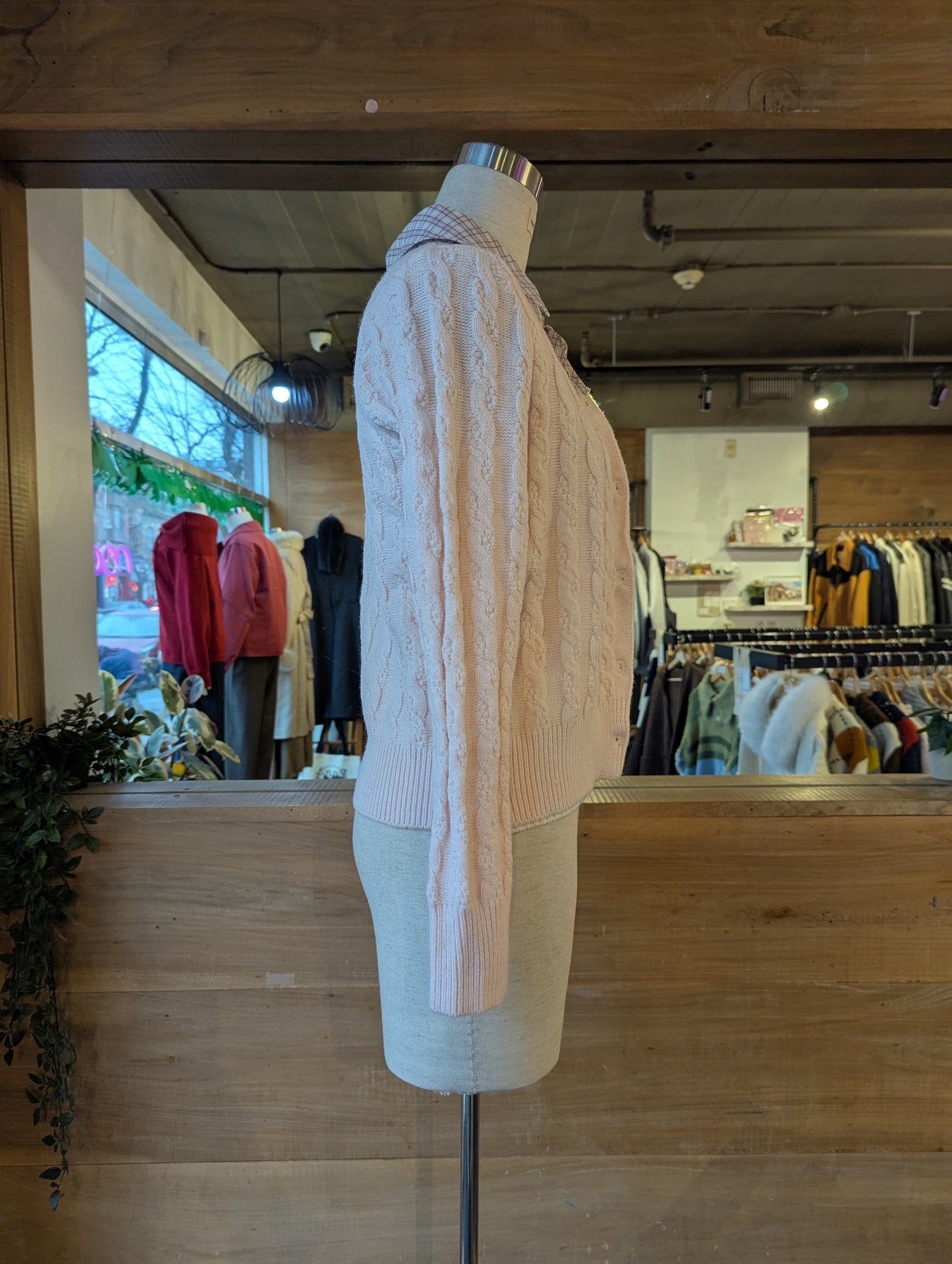 Cardigan with Removable Plaid Collar