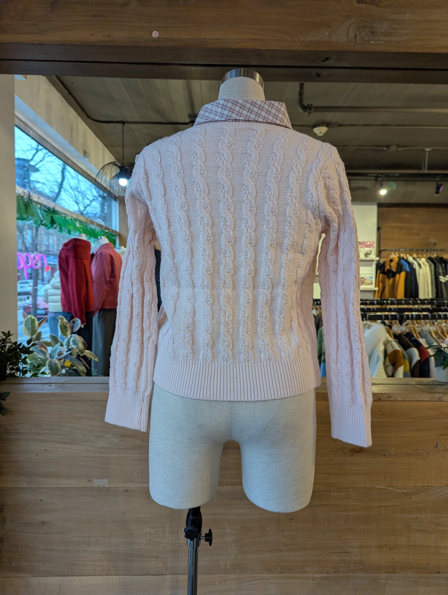 Cardigan with Removable Plaid Collar