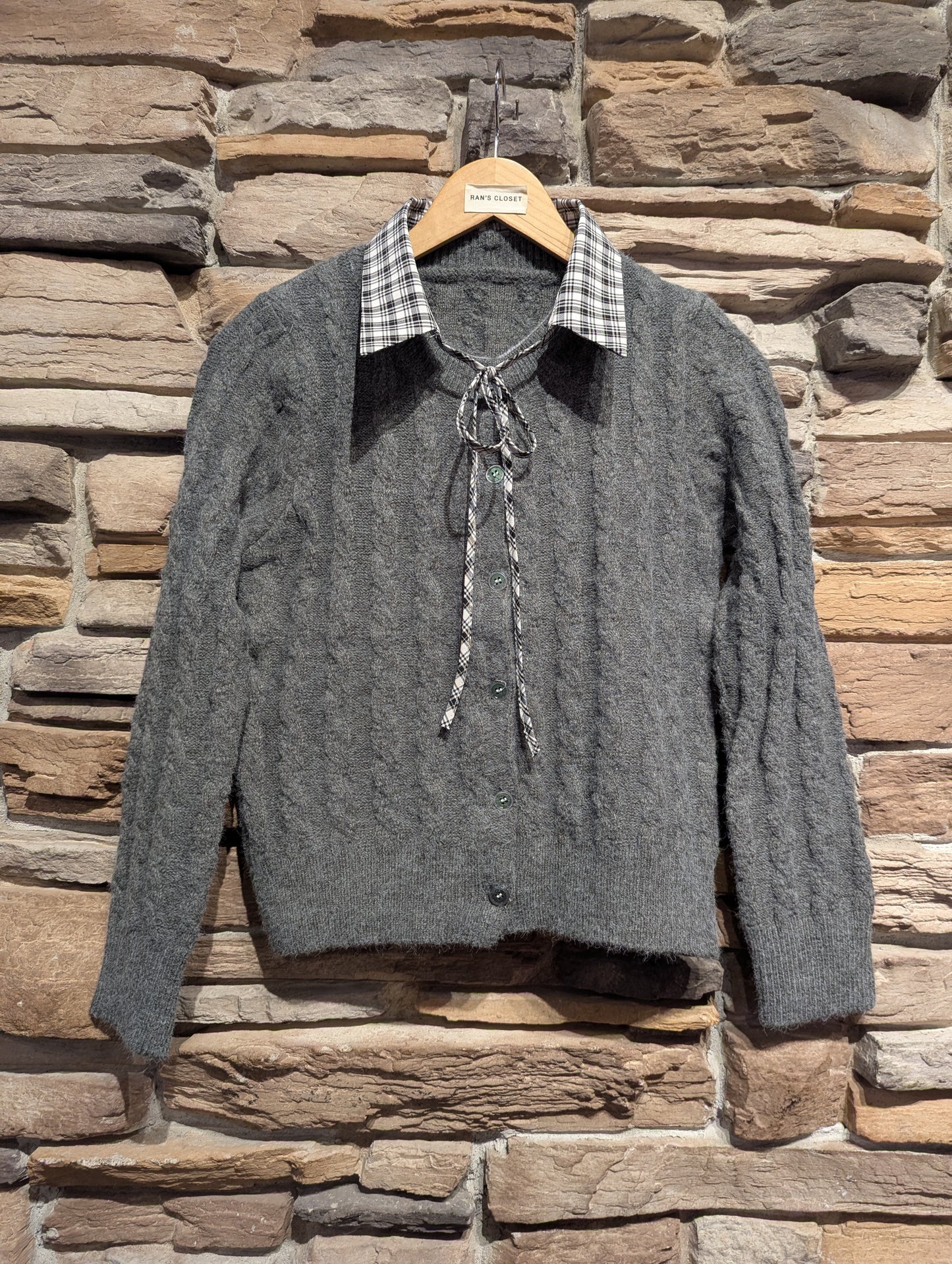 Cardigan with Removable Plaid Collar