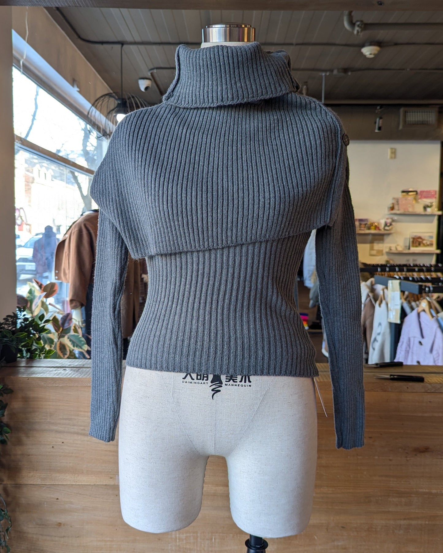 Button Shawl Overlay Sweater Set