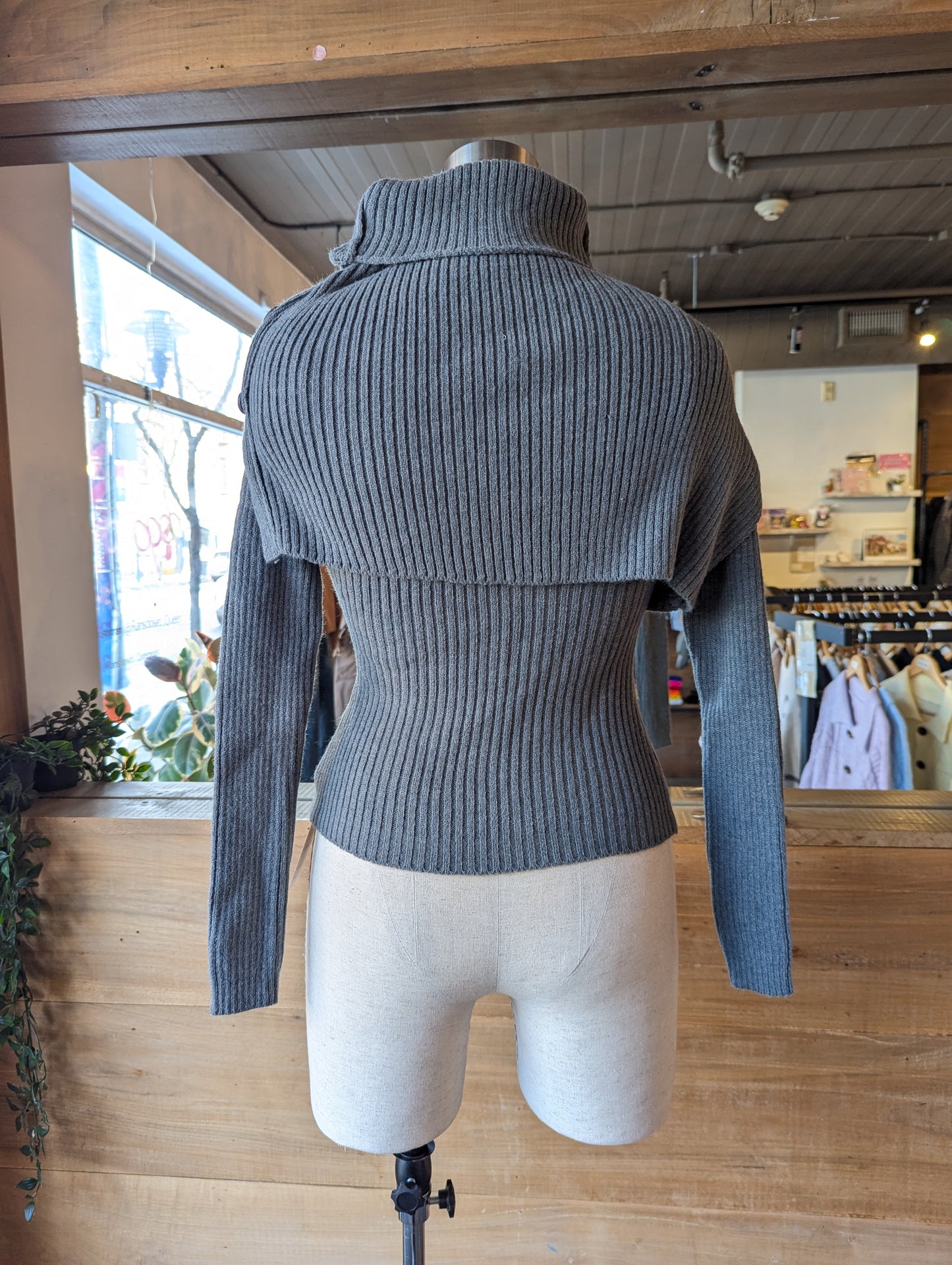 Button Shawl Overlay Sweater Set