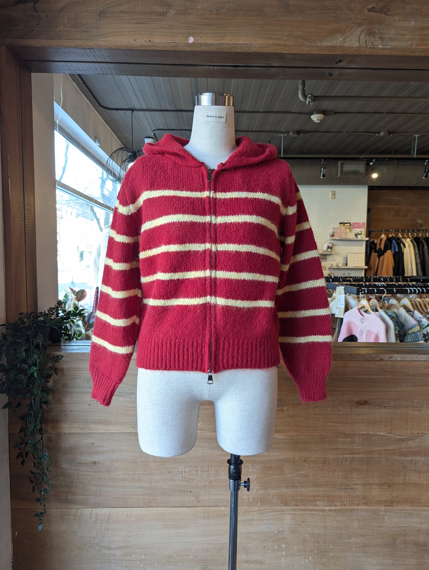 Striped Knit Zip Up Hoodie