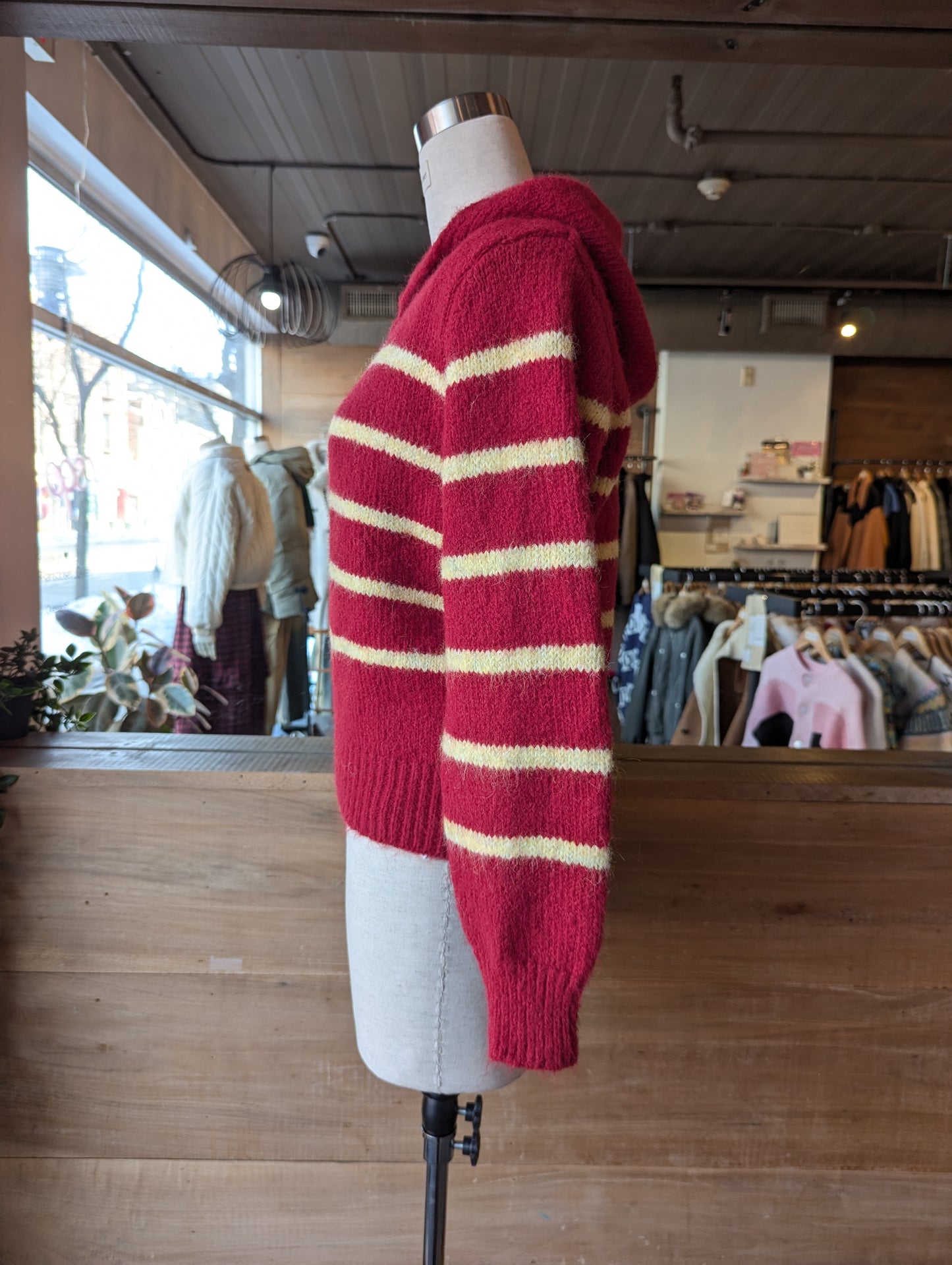 Striped Knit Zip Up Hoodie