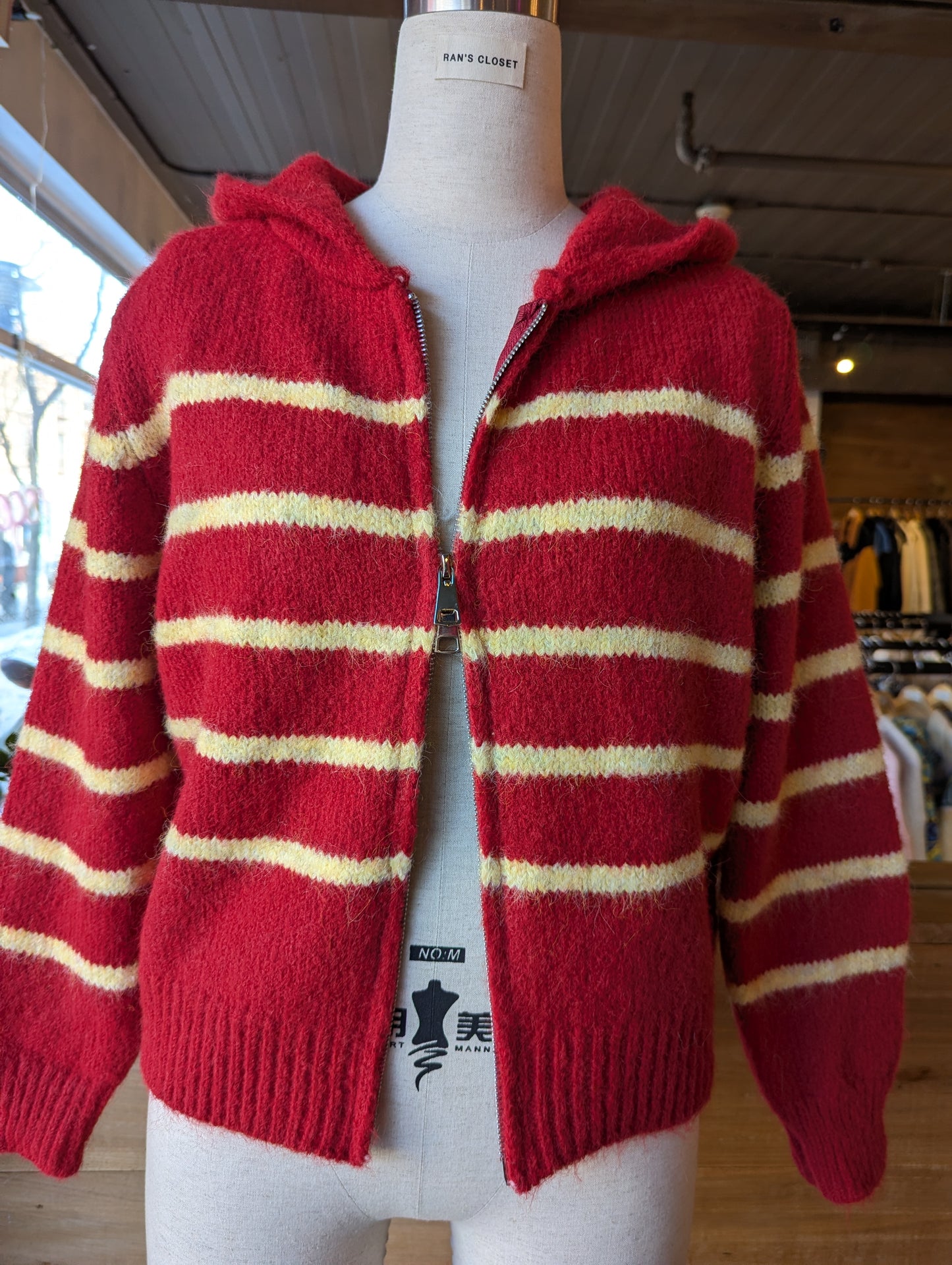 Striped Knit Zip Up Hoodie