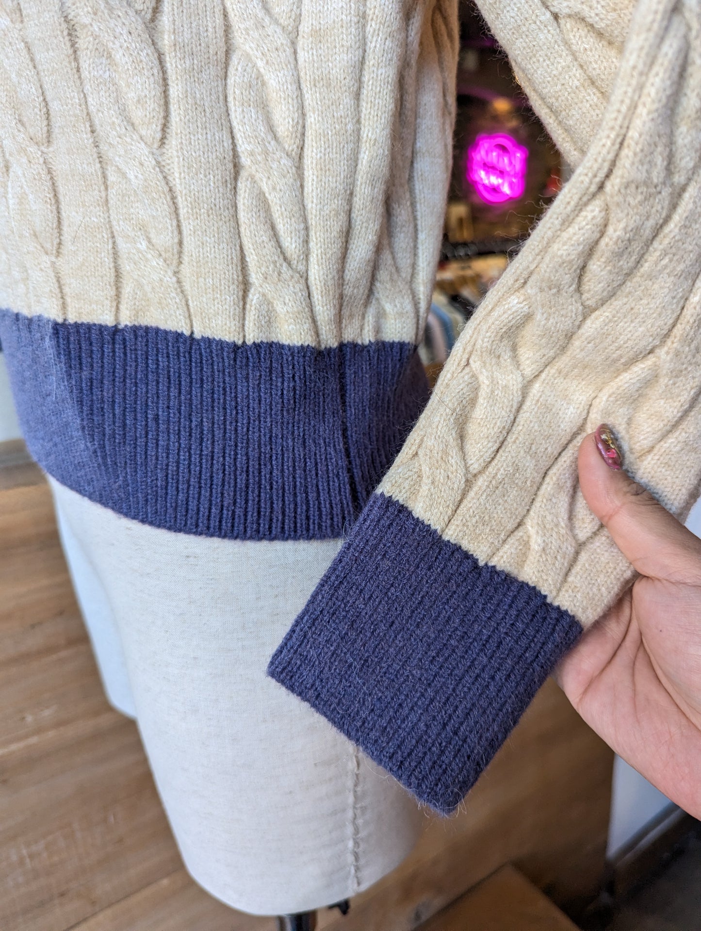 Cable Knit Colour Blocked Polo