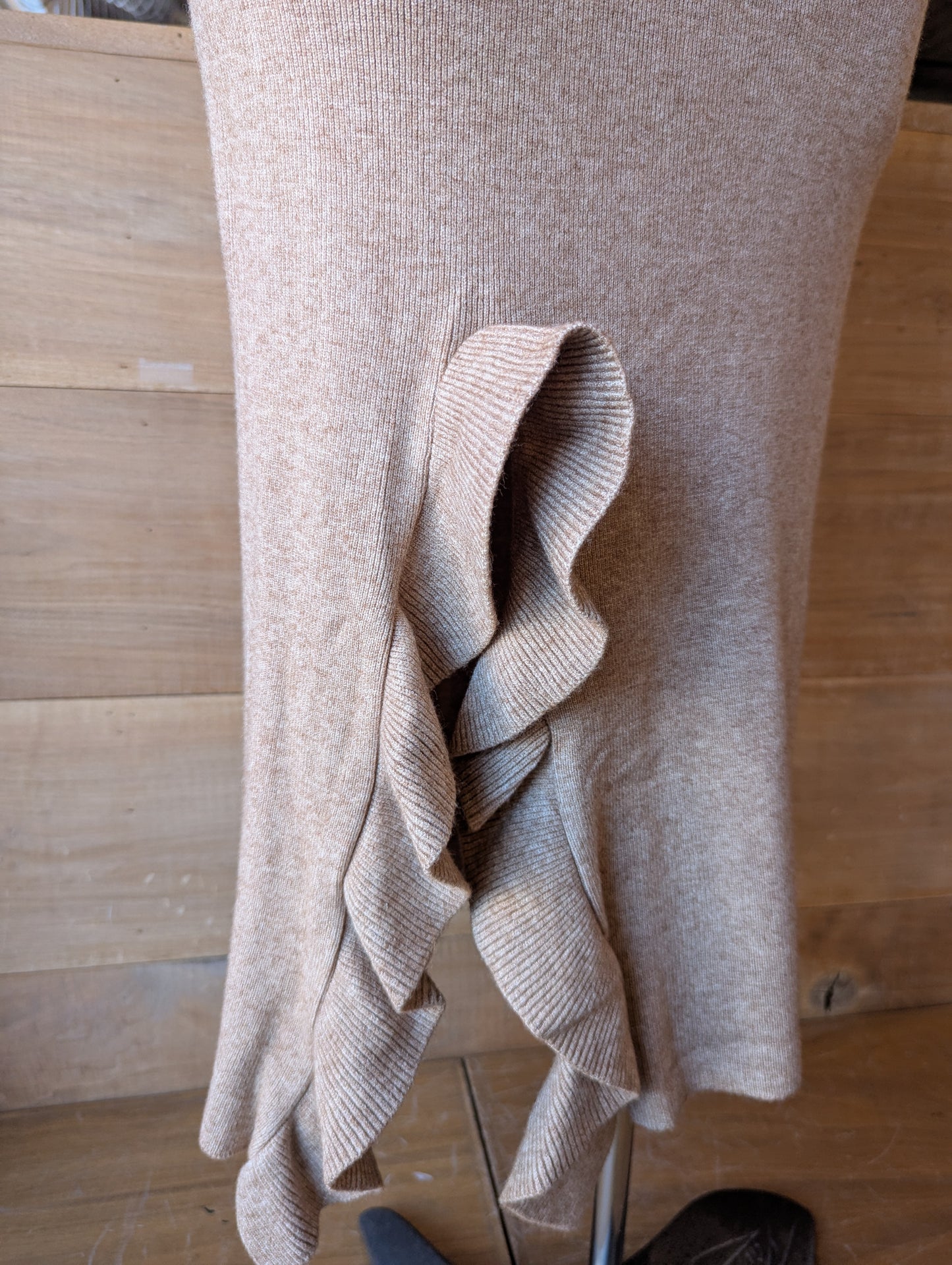 Front Ruffle Slit Knit Maxi Skirt