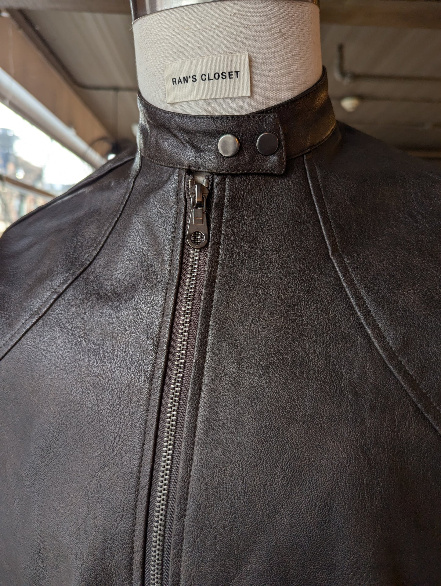 Vegan leather bomber jacket with double snap Collar