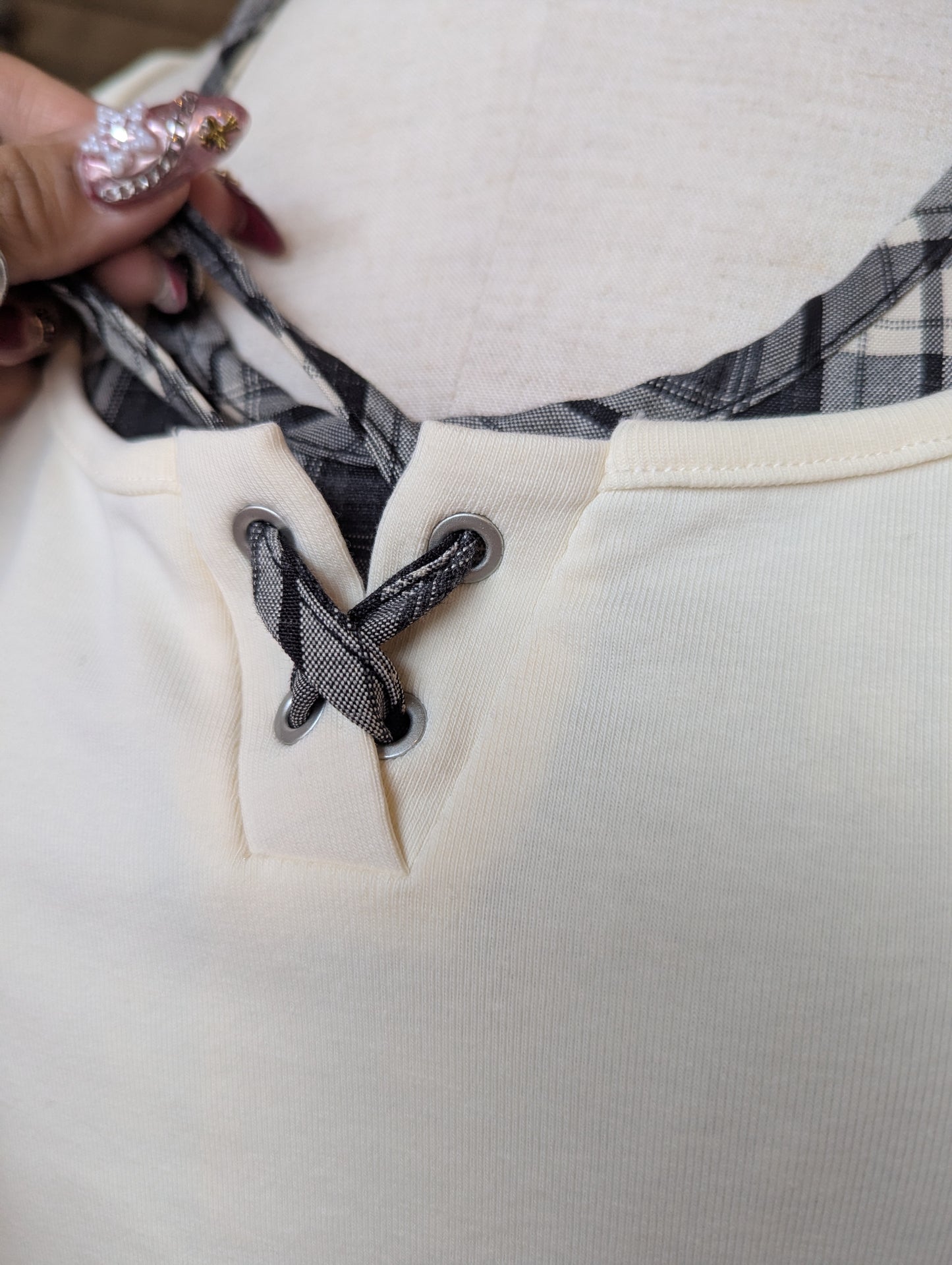 Long Sleeve with Sewn In Plaid Halter top