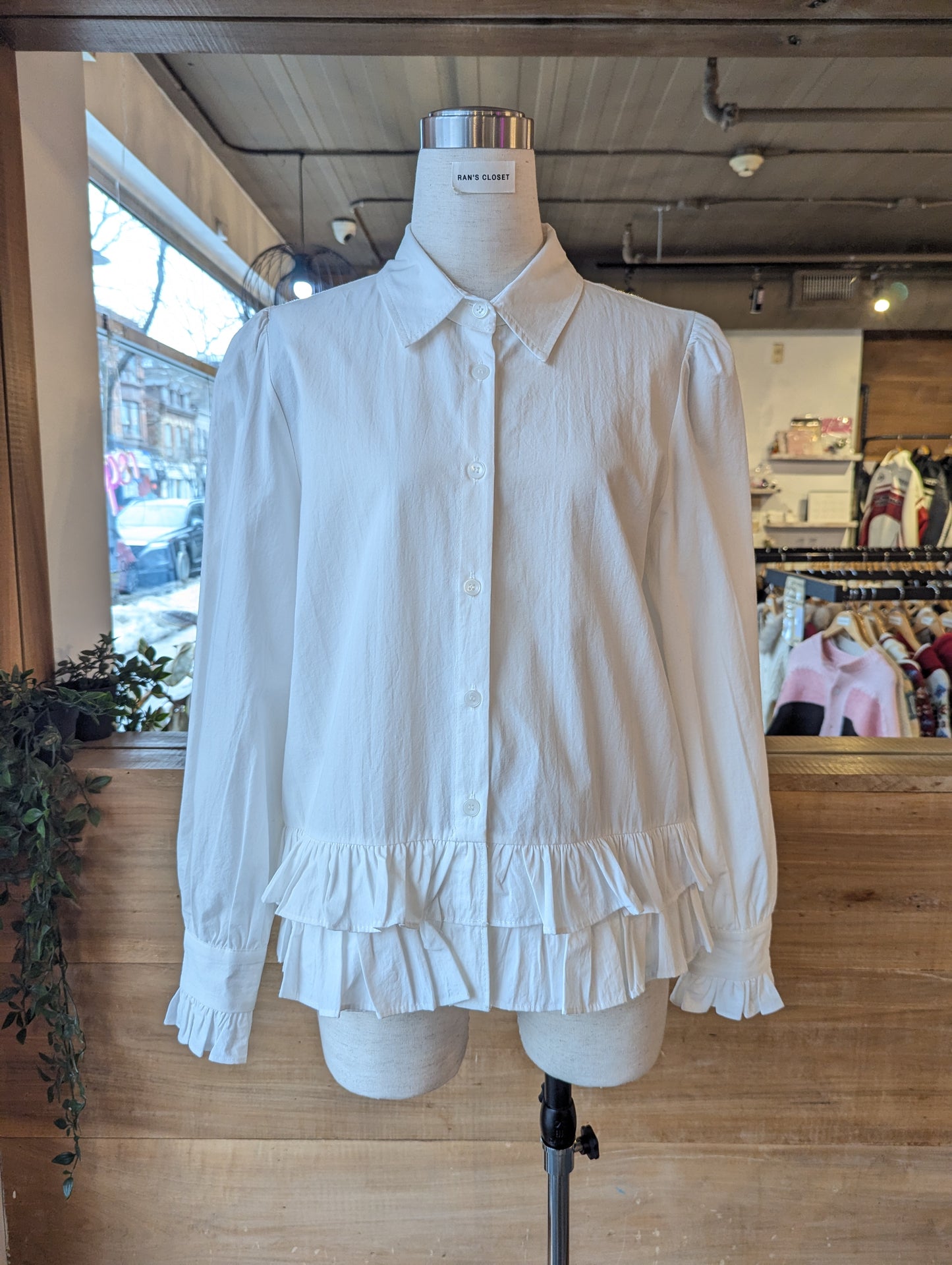 Double Layer Ruffle Trim Button Up