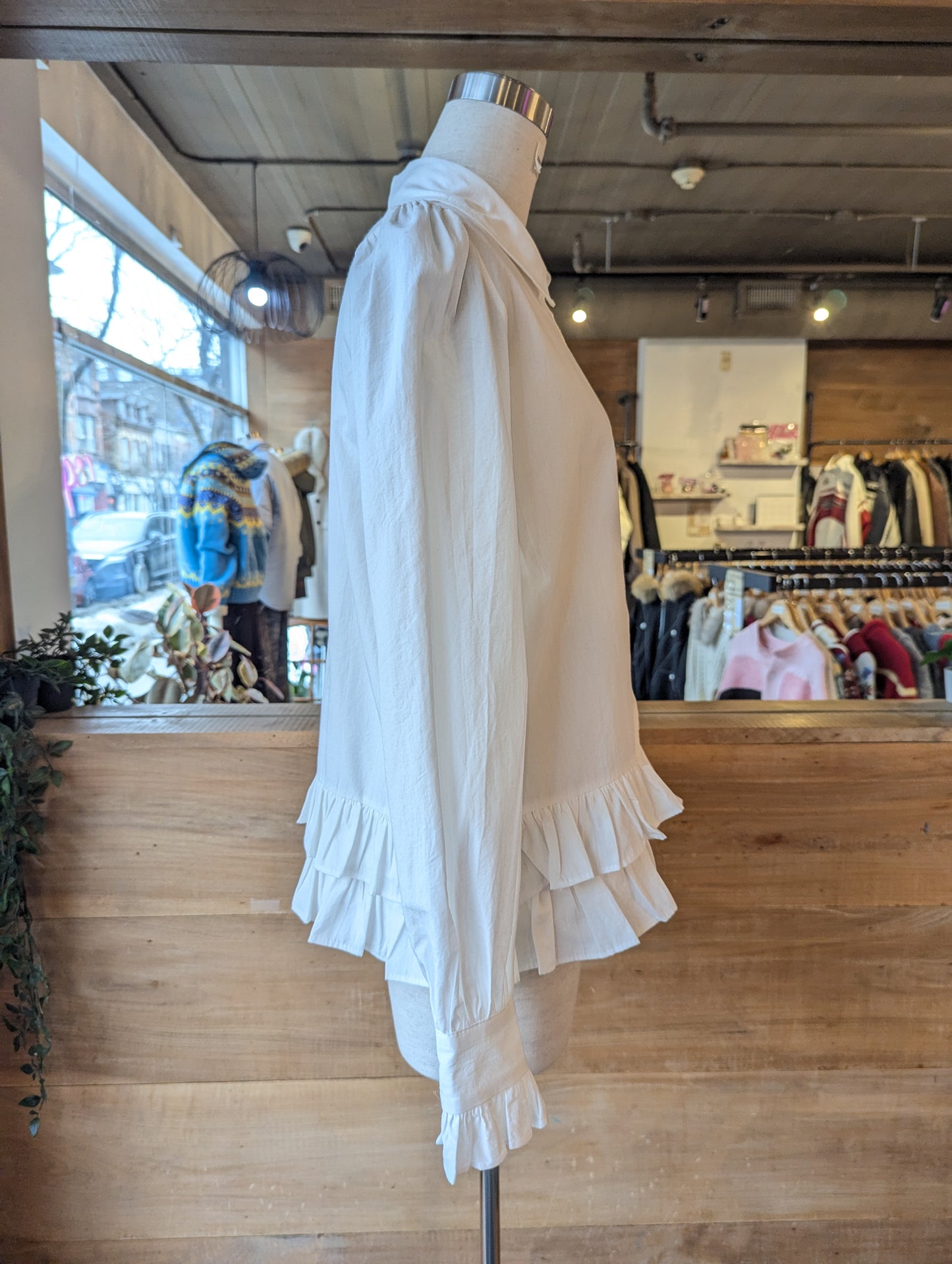 Double Layer Ruffle Trim Button Up