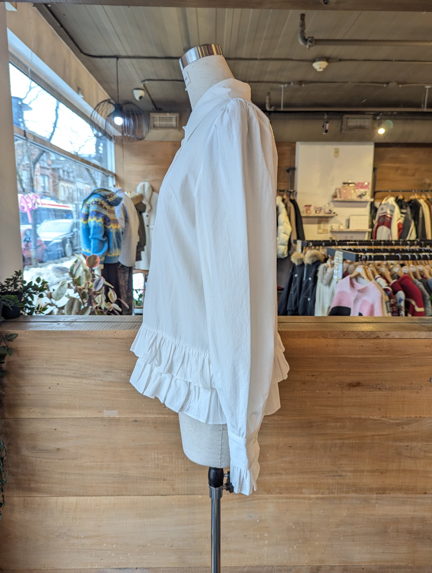Double Layer Ruffle Trim Button Up