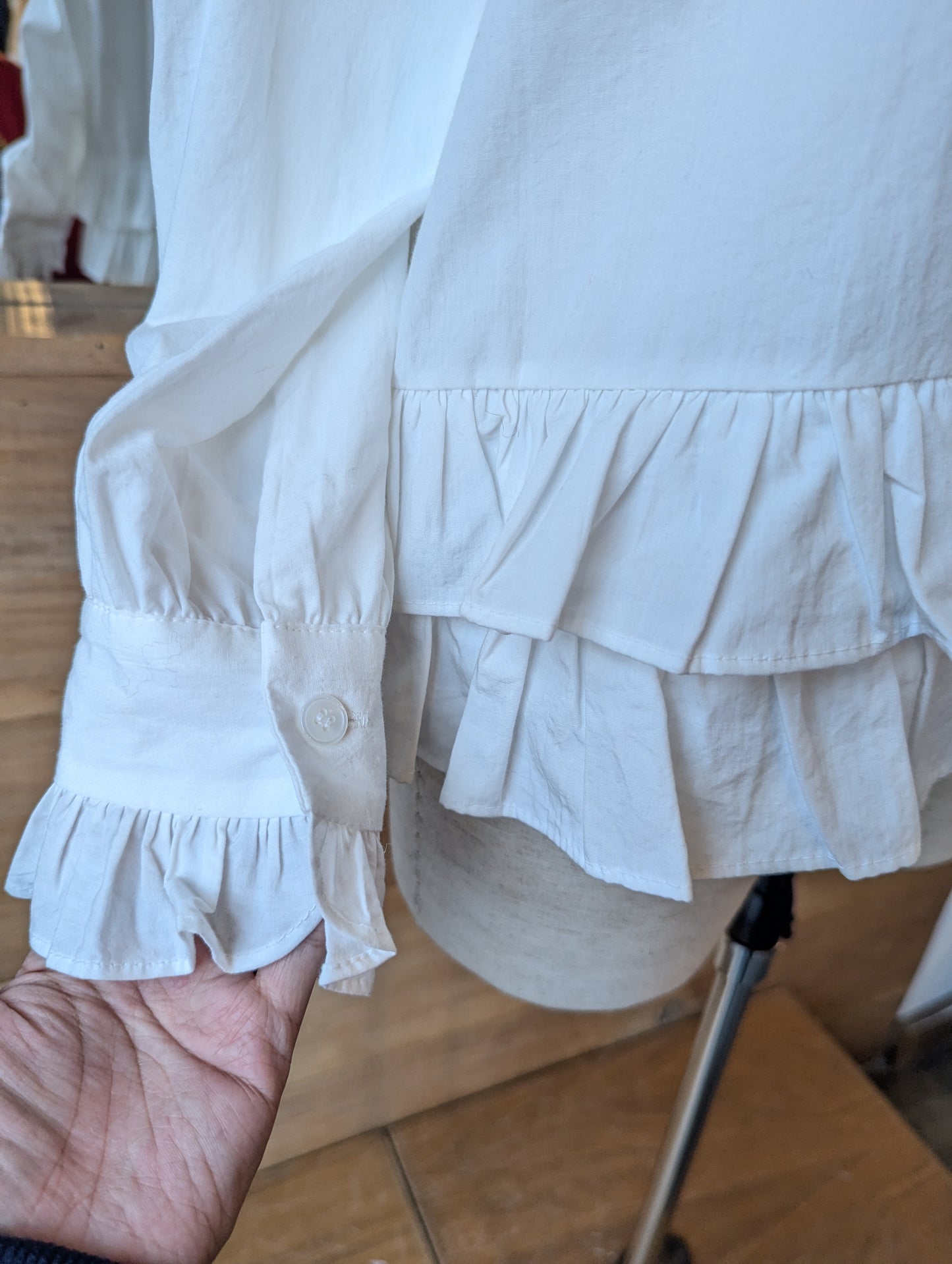 Double Layer Ruffle Trim Button Up