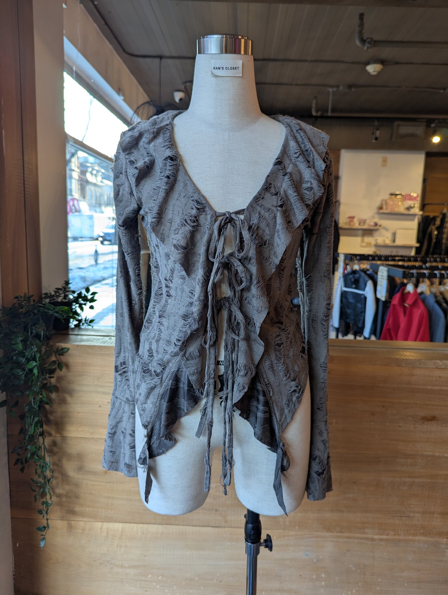 Distressed Romance Tie up Blouse
