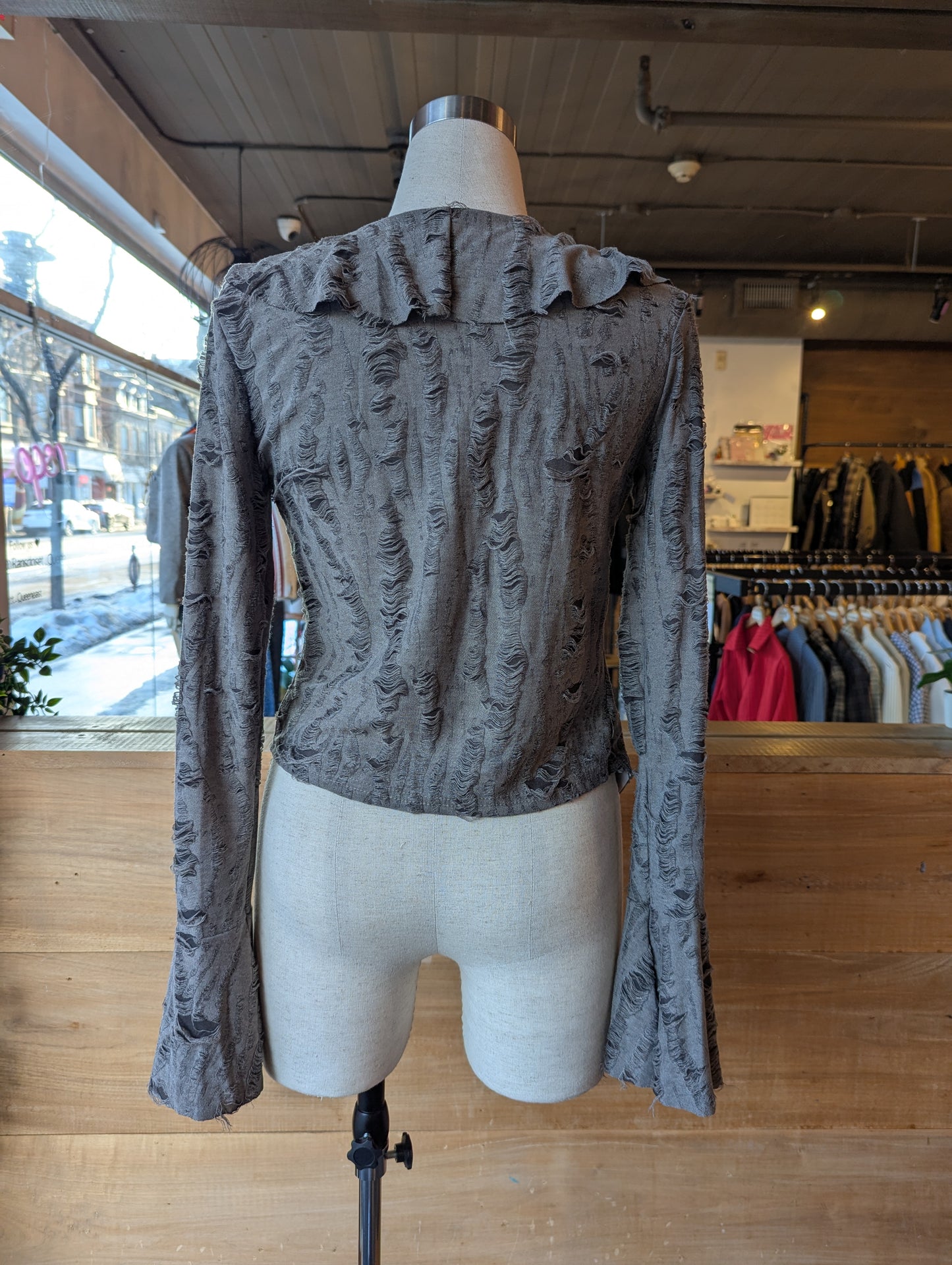 Distressed Romance Tie up Blouse