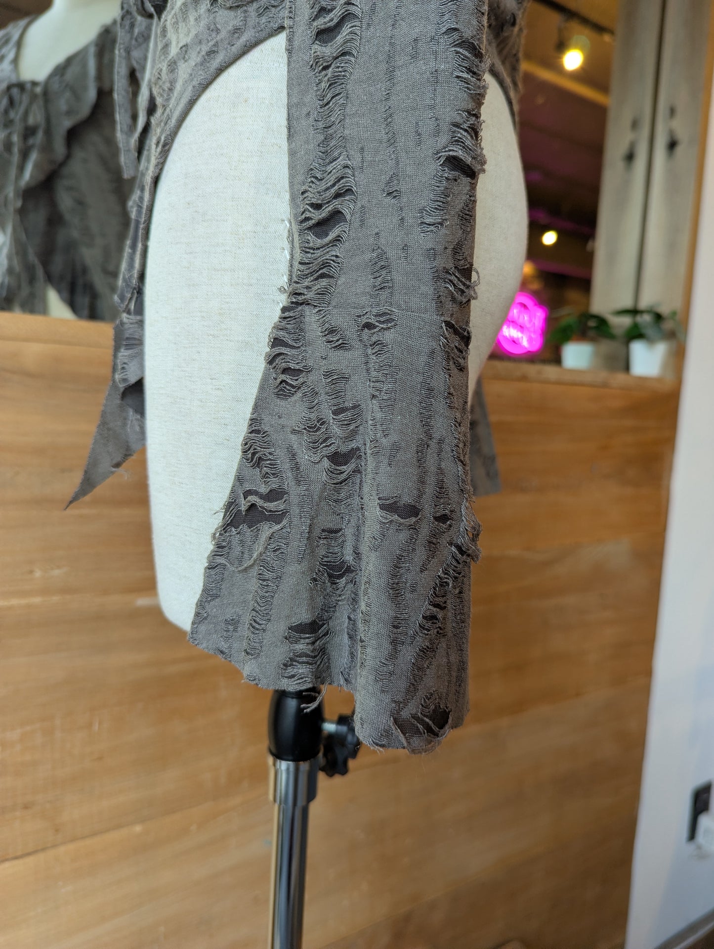 Distressed Romance Tie up Blouse