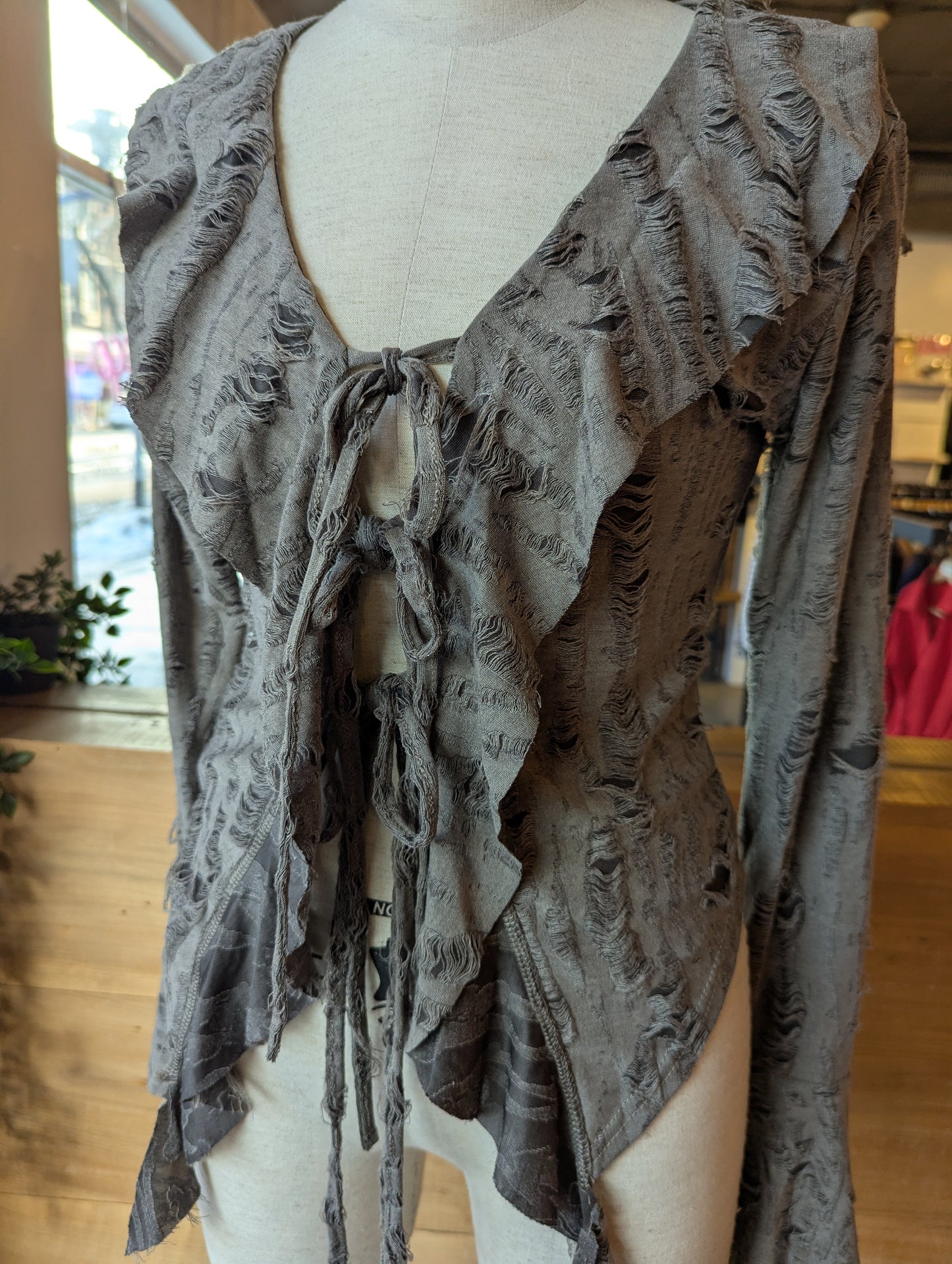 Distressed Romance Tie up Blouse
