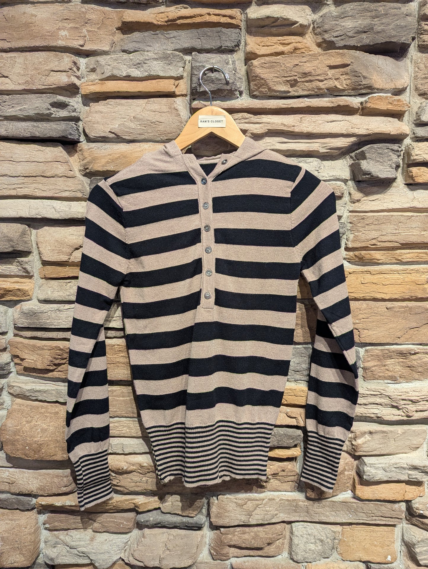 Hooded Contrast Stripe Henley Sweater