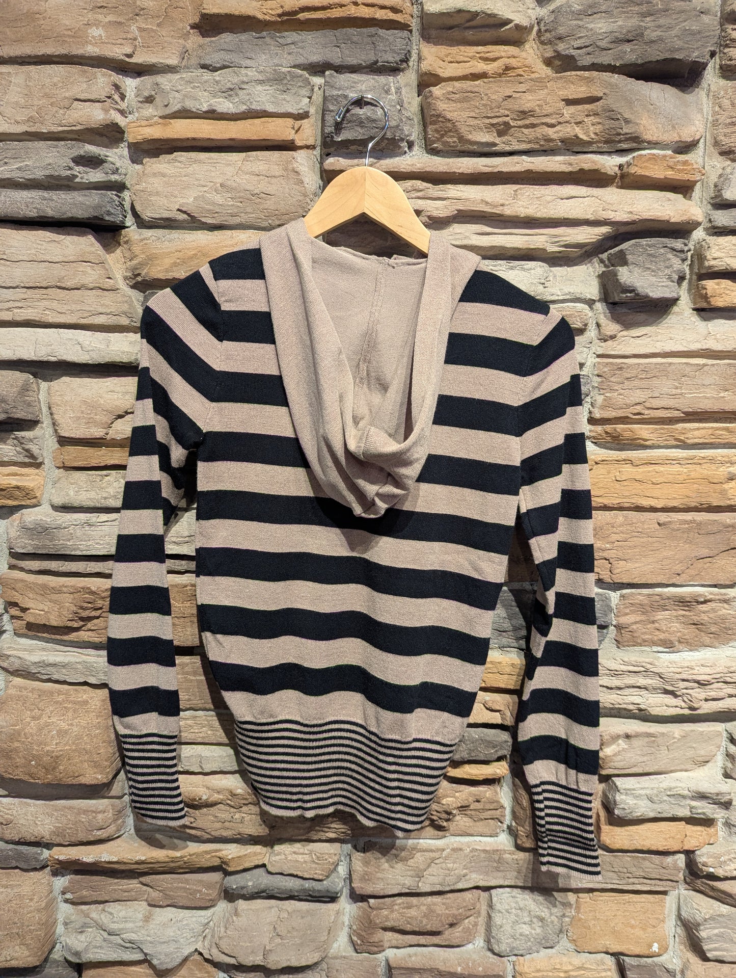 Hooded Contrast Stripe Henley Sweater