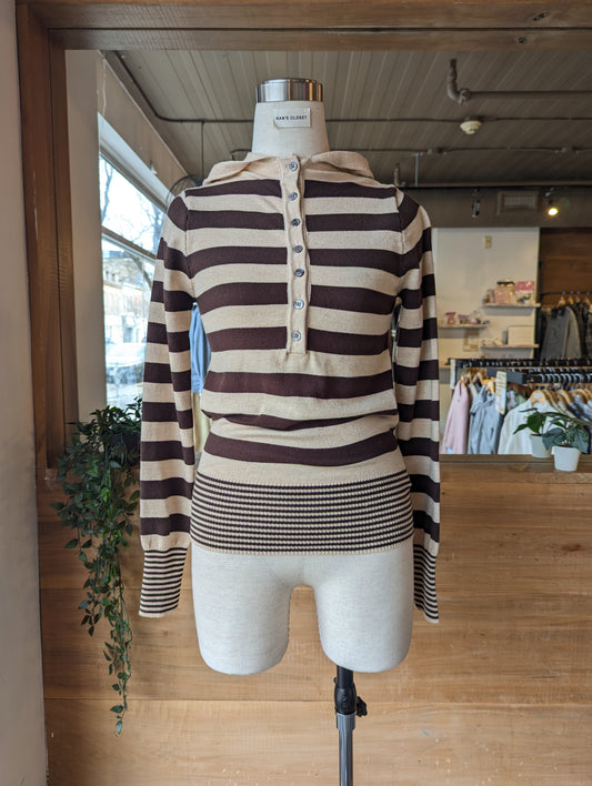 Hooded Contrast Stripe Henley Sweater