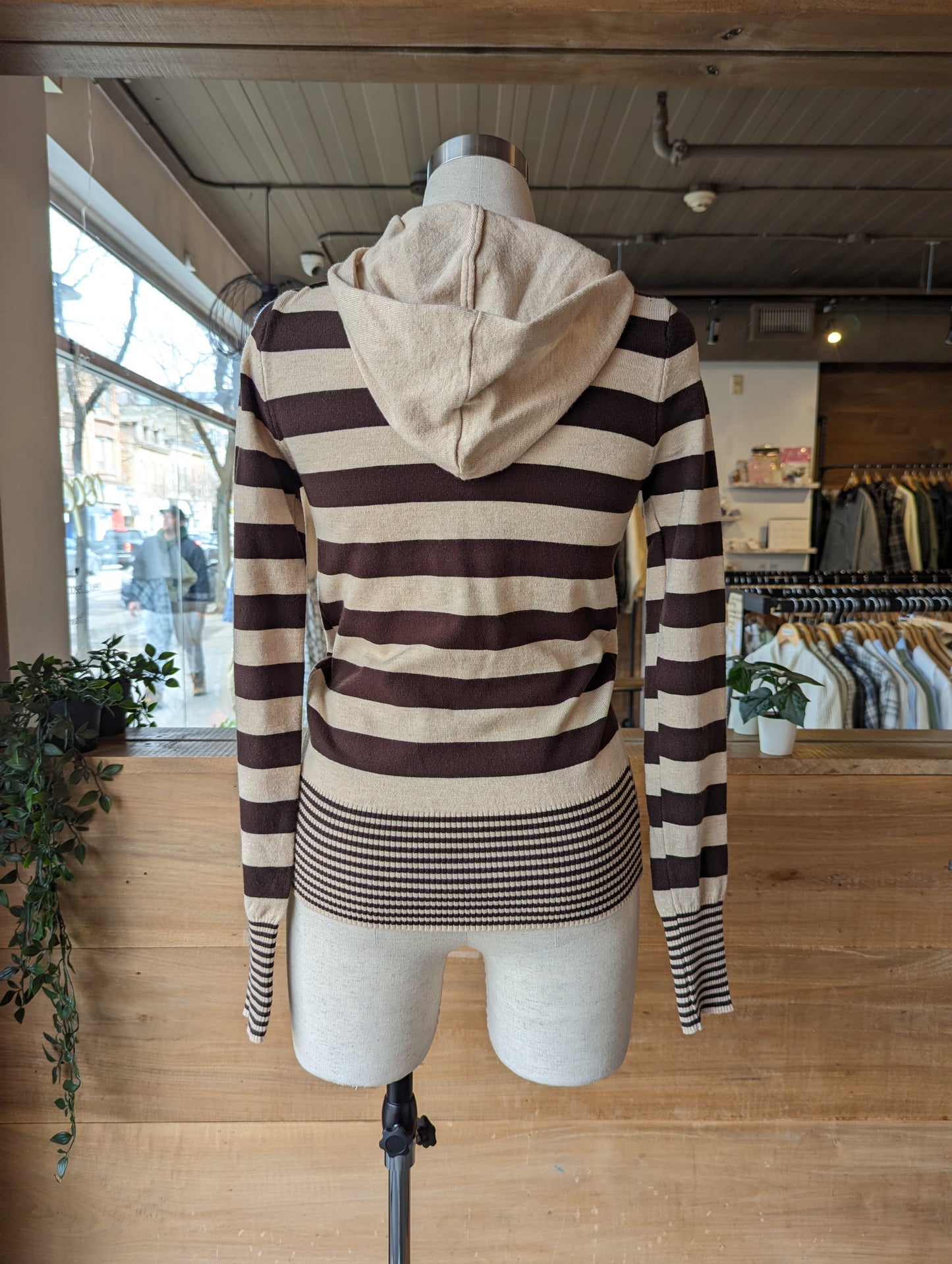 Hooded Contrast Stripe Henley Sweater