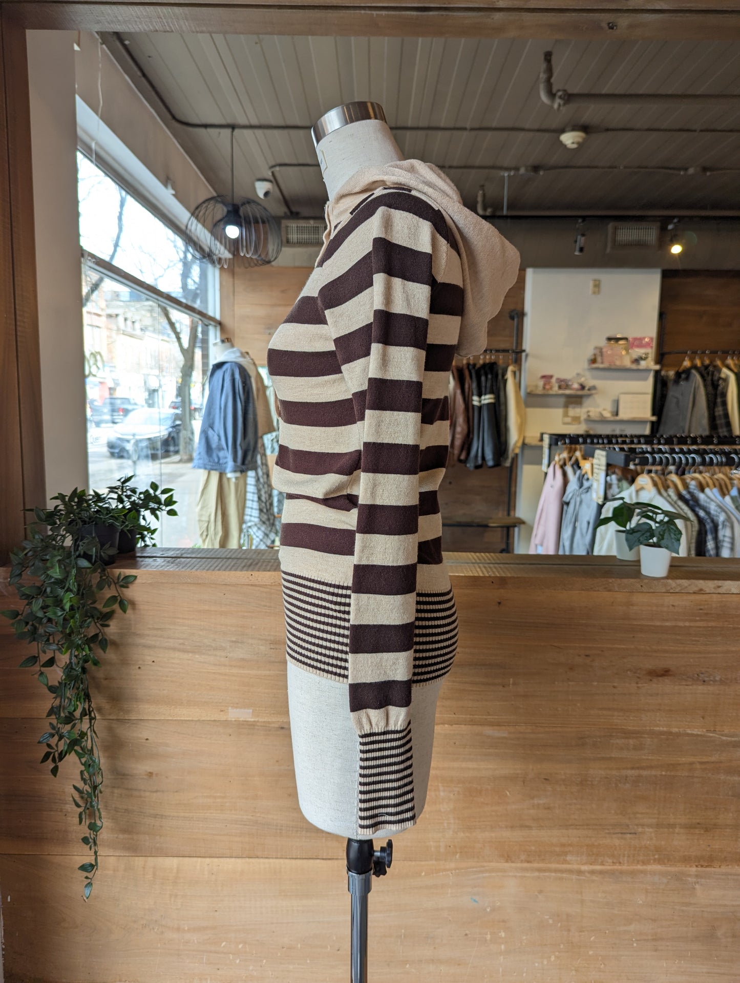 Hooded Contrast Stripe Henley Sweater