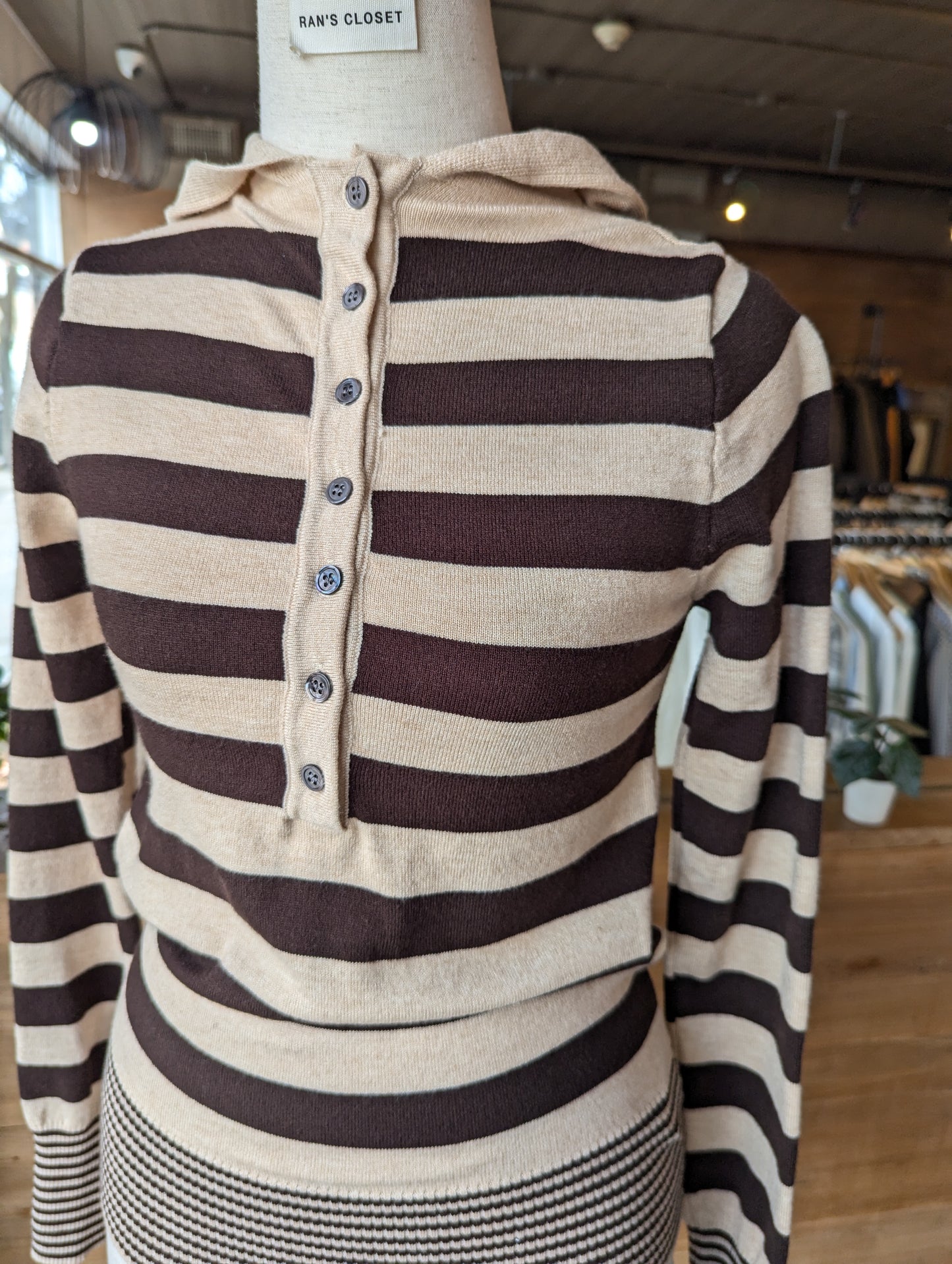 Hooded Contrast Stripe Henley Sweater
