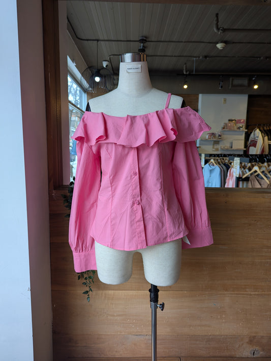 Ruffle Peep Shoulder Blouse
