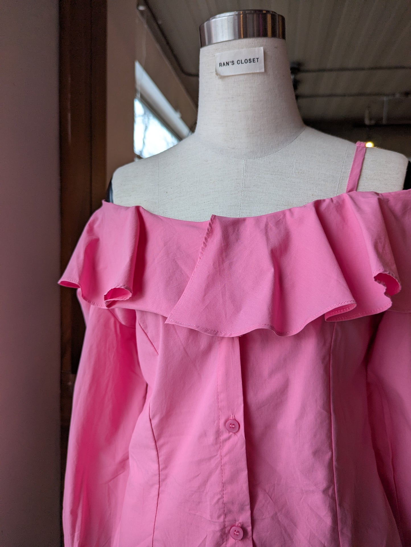 Ruffle Peep Shoulder Blouse