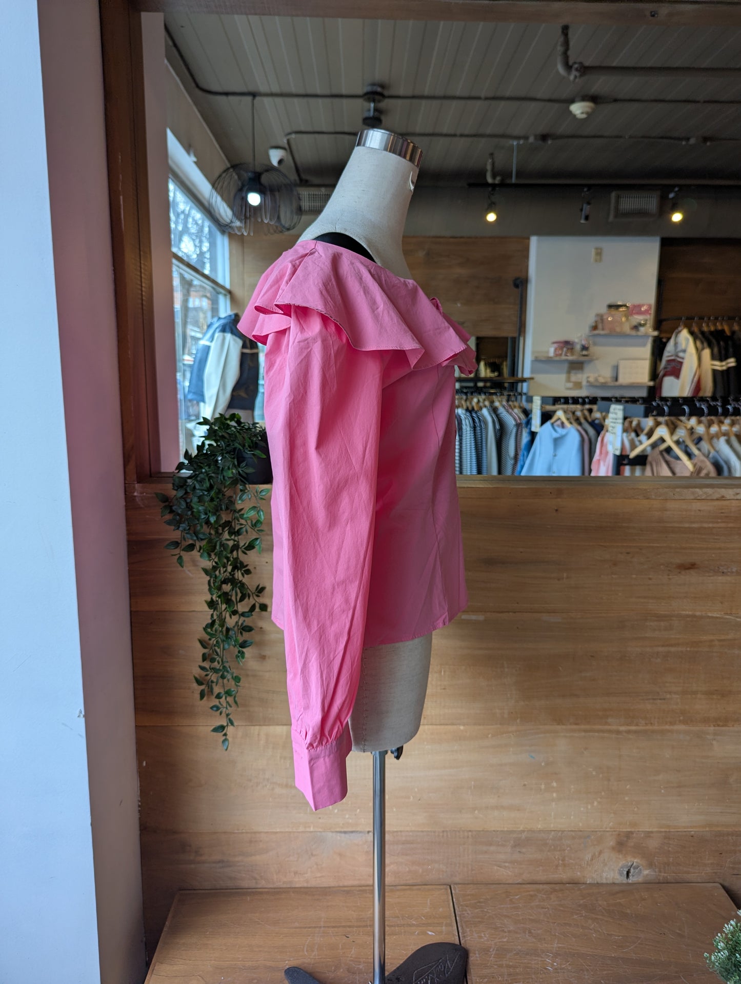 Ruffle Peep Shoulder Blouse