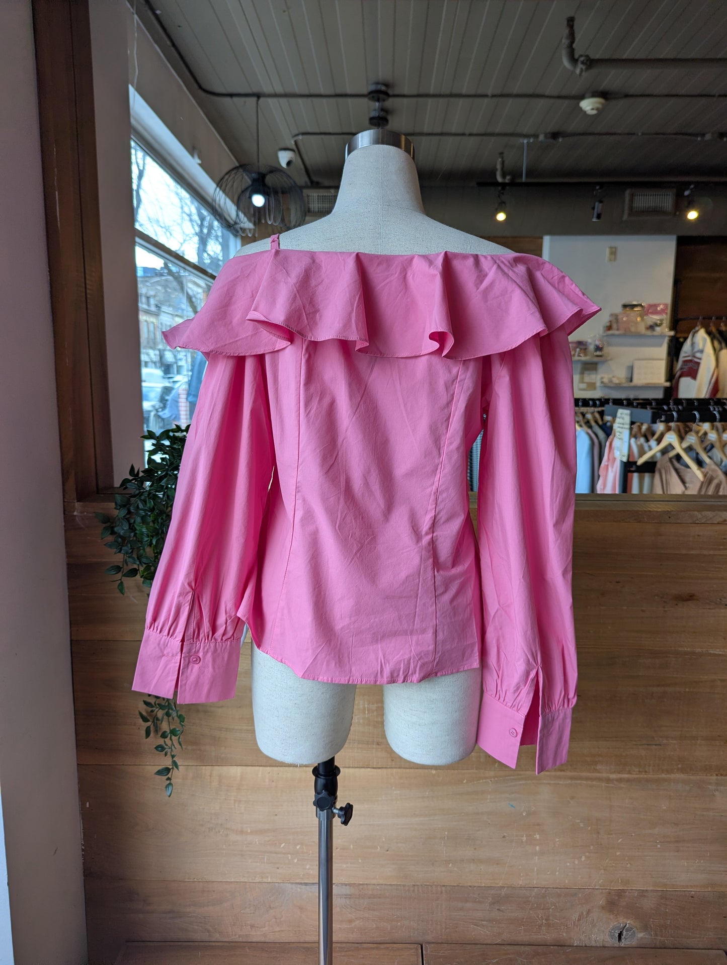 Ruffle Peep Shoulder Blouse
