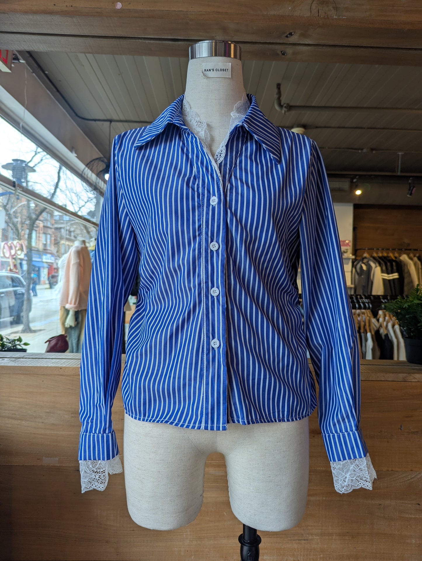 Stripe Lace Muse Button Up Top
