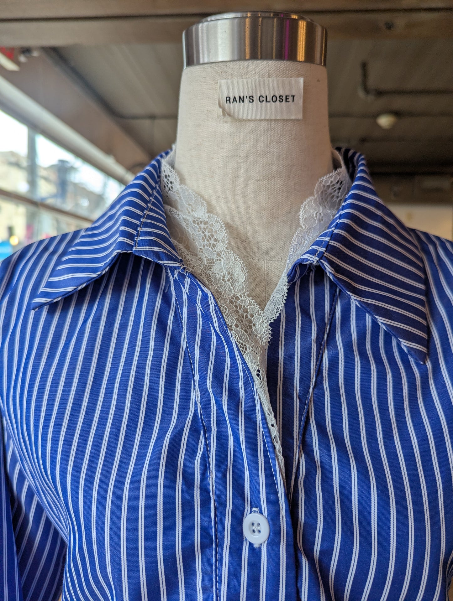 Stripe Lace Muse Button Up Top