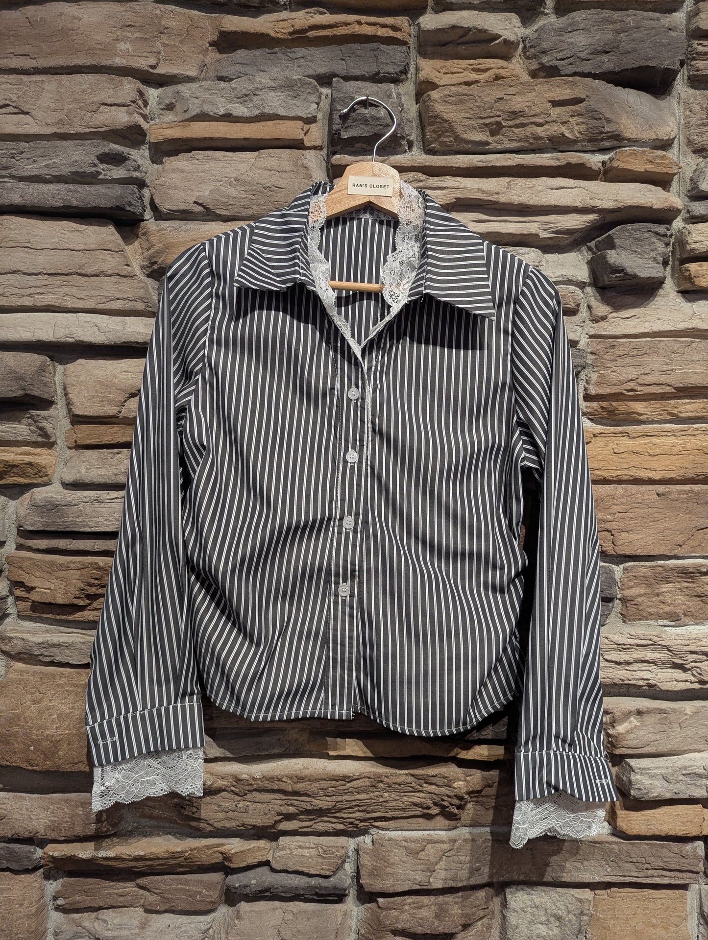 Stripe Lace Muse Button Up Top