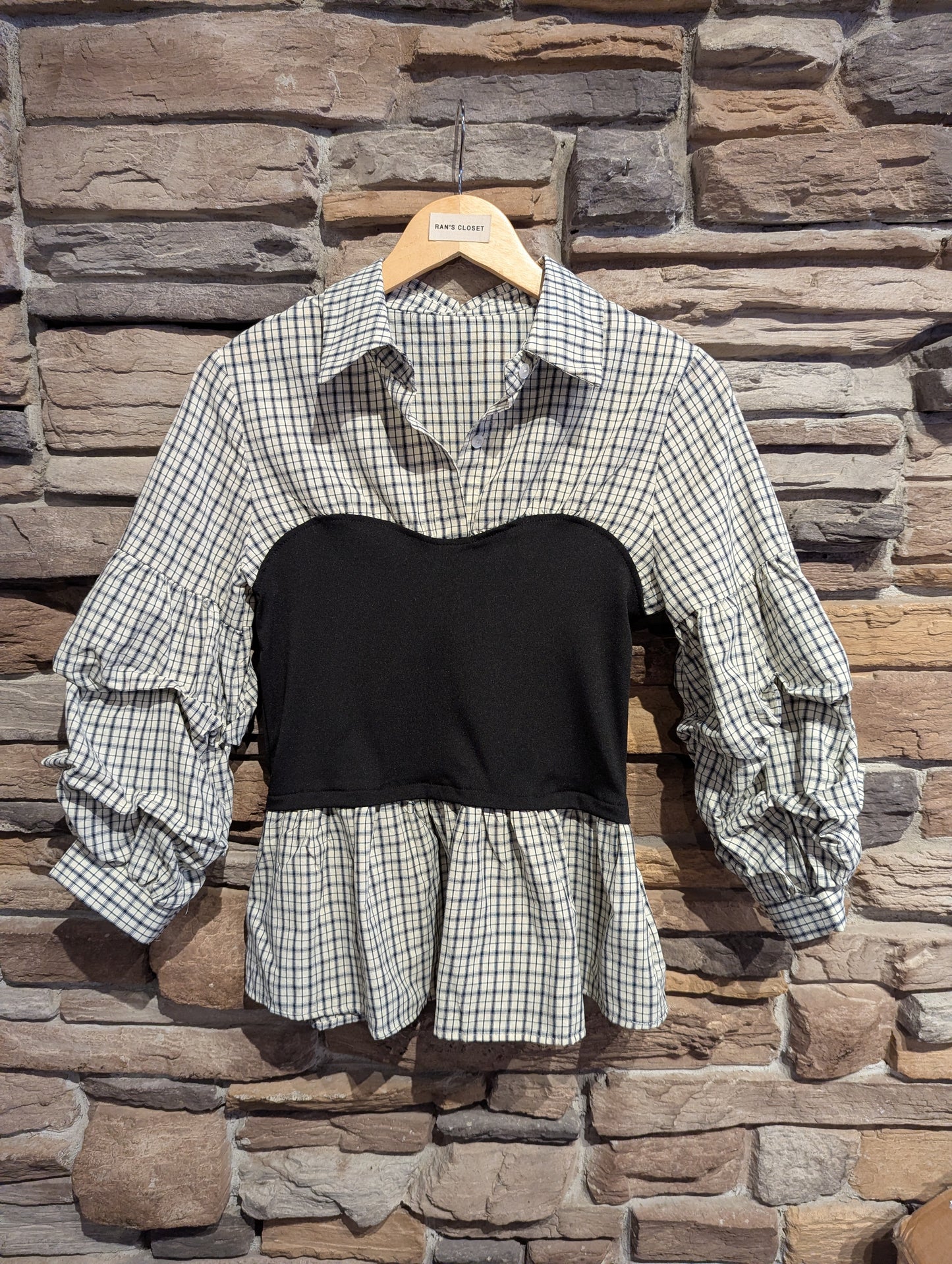 Soft Puff Plaid Top