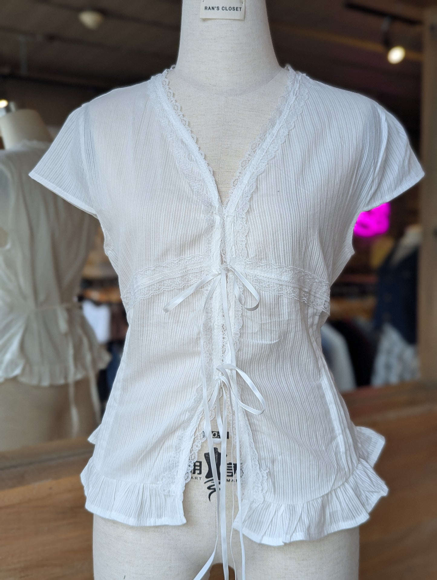 Delicate Lace Tie Blouse