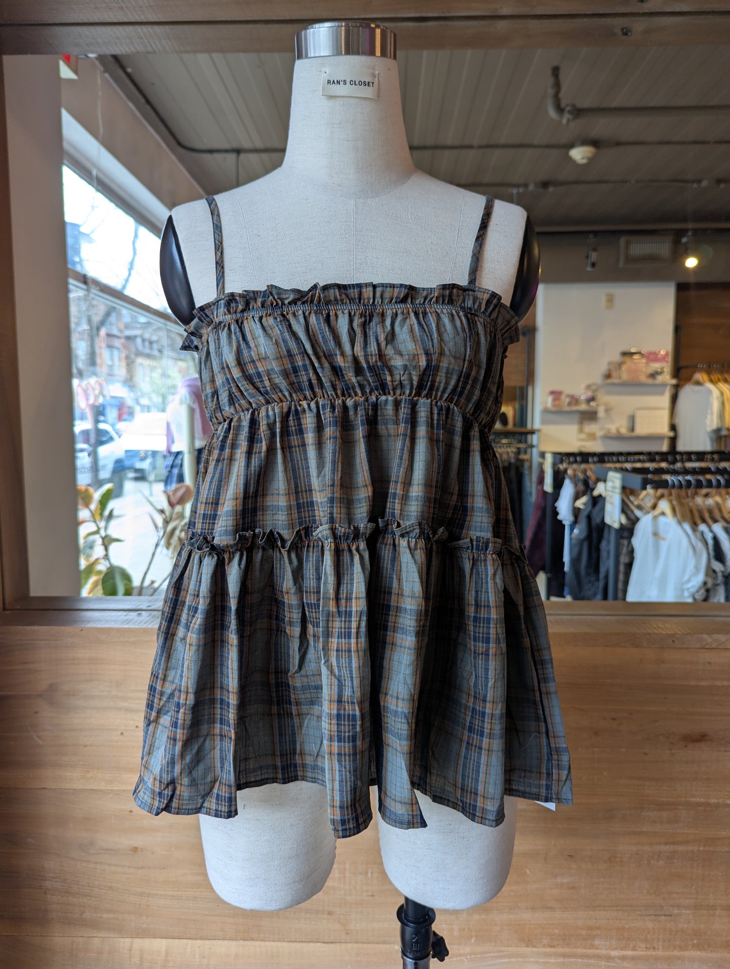 Cedar Lane Plaid Babydoll Top