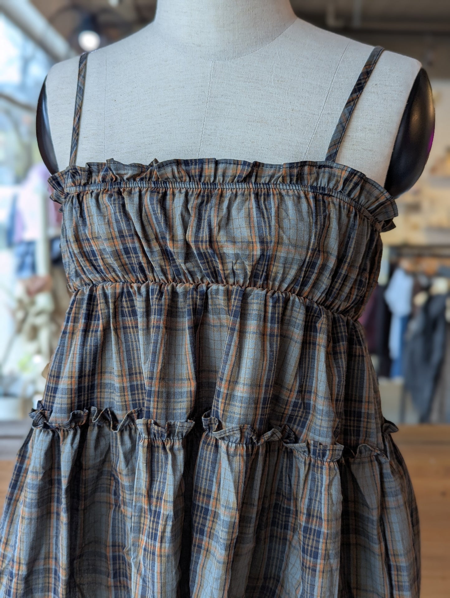 Cedar Lane Plaid Babydoll Top