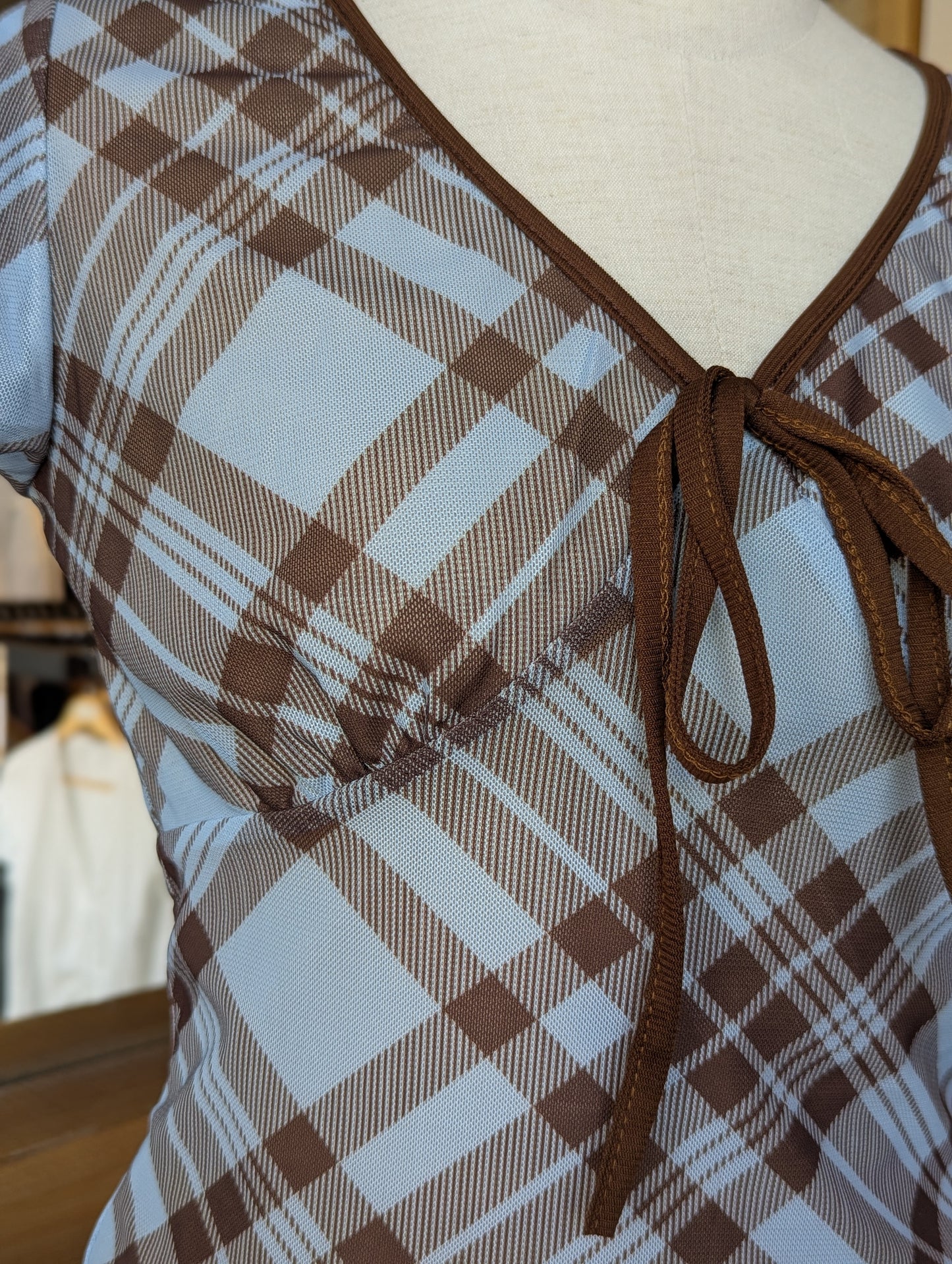 Café Day Plaid Mesh Top