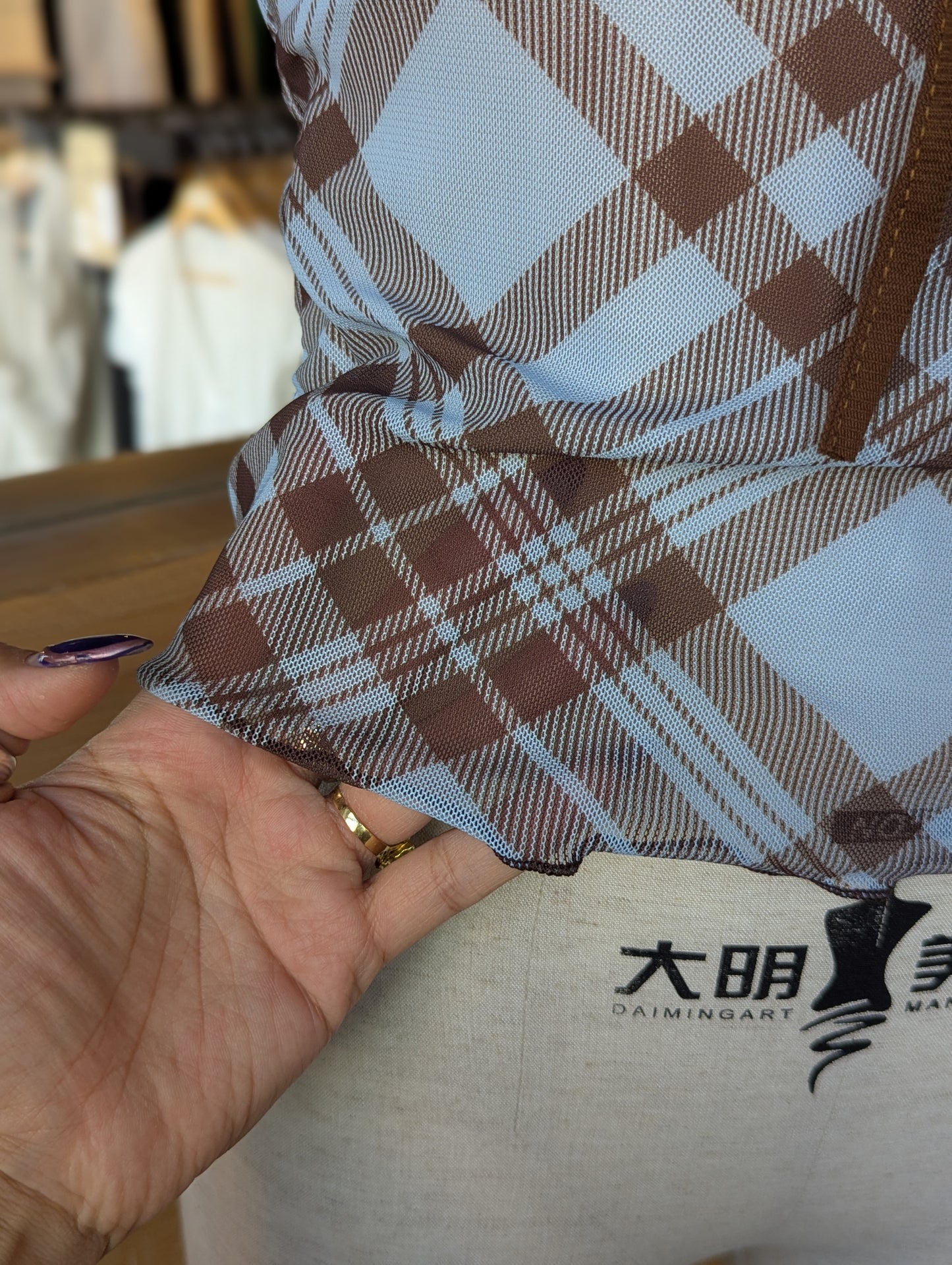 Café Day Plaid Mesh Top
