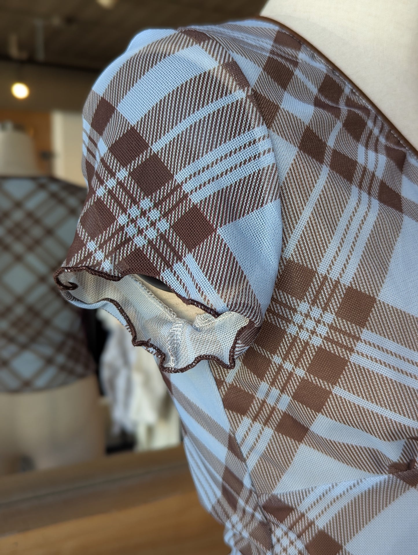 Café Day Plaid Mesh Top