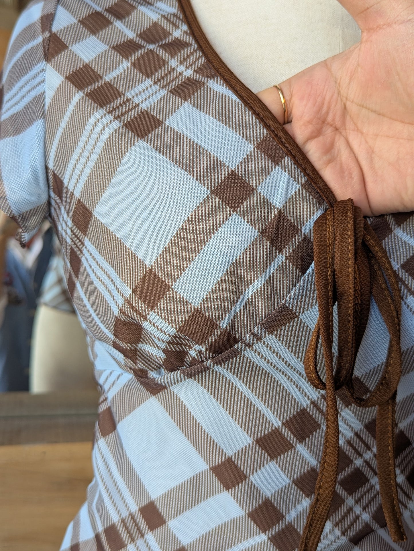 Café Day Plaid Mesh Top