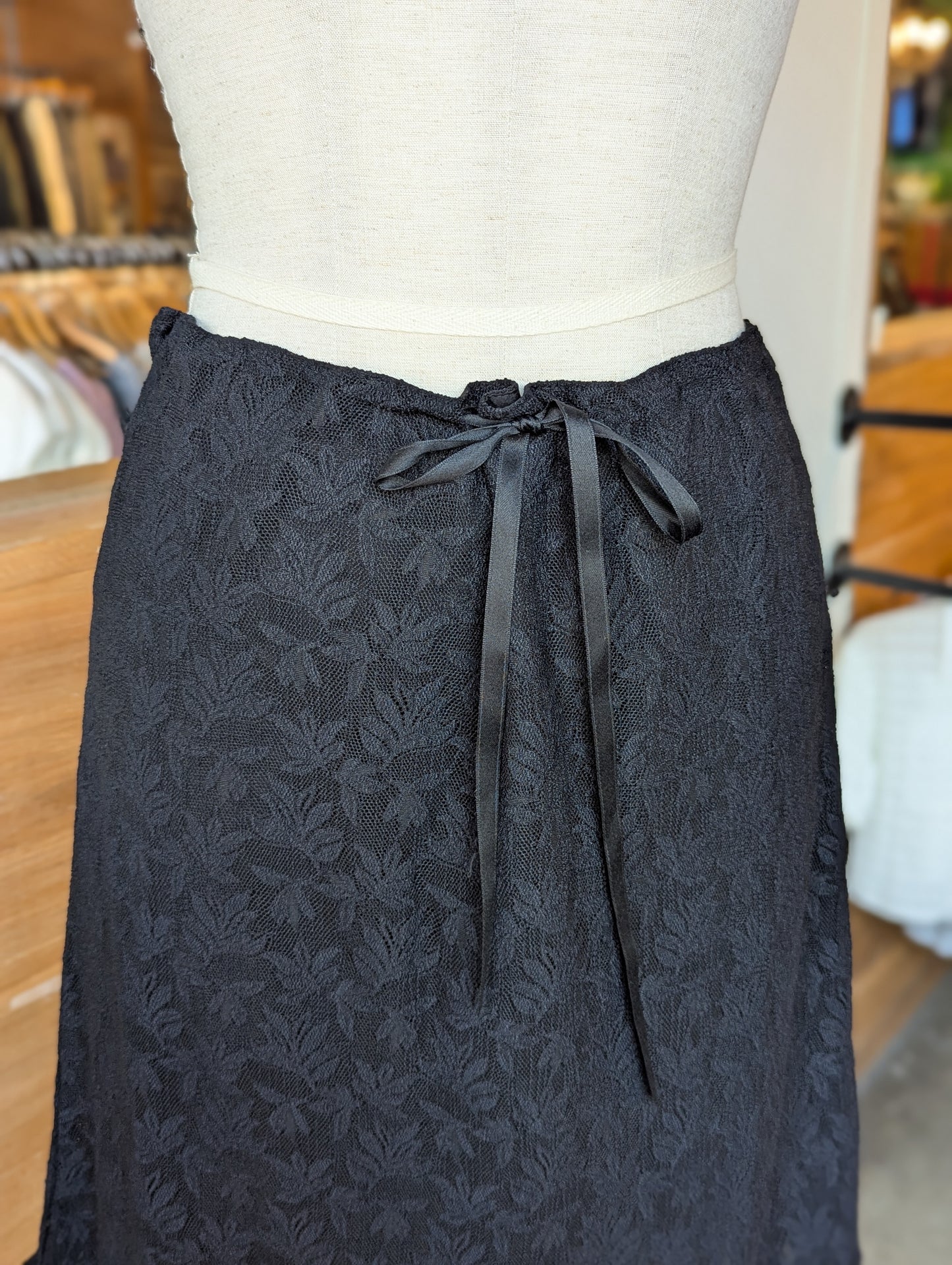 Noir Blossom Lace Midi Skirt