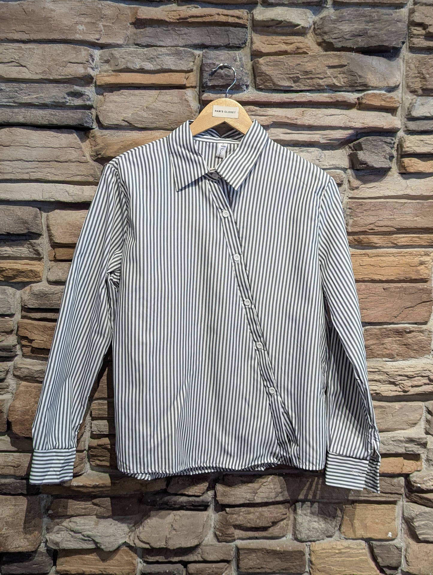 Editor Asymmetrical Striped Button-Up